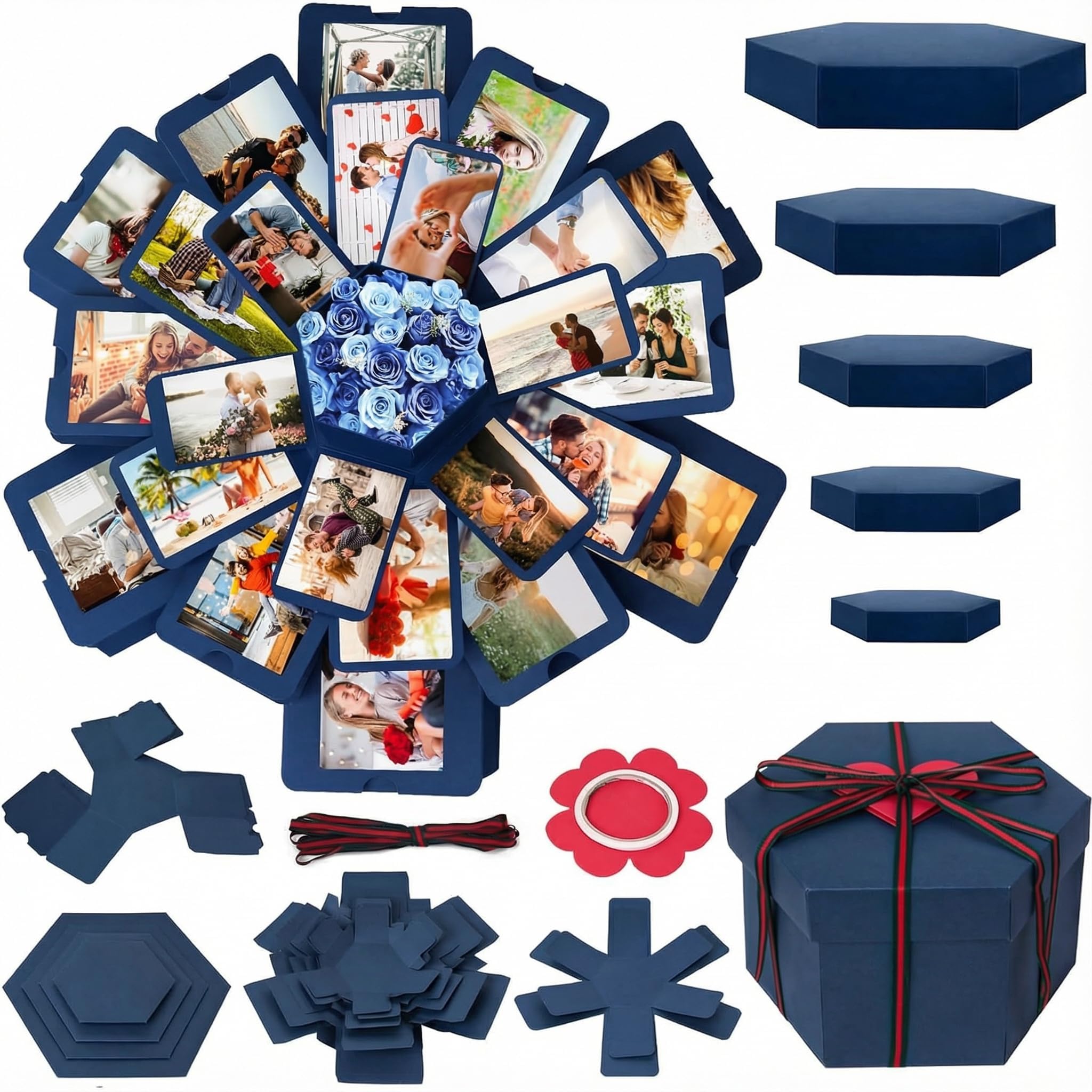 Koogel Explosion Gift Box, Blue Exploding Photo Album Surprise Love Box with DIY Scrapbooking Accessories for Anniversary, Birthday, Wedding