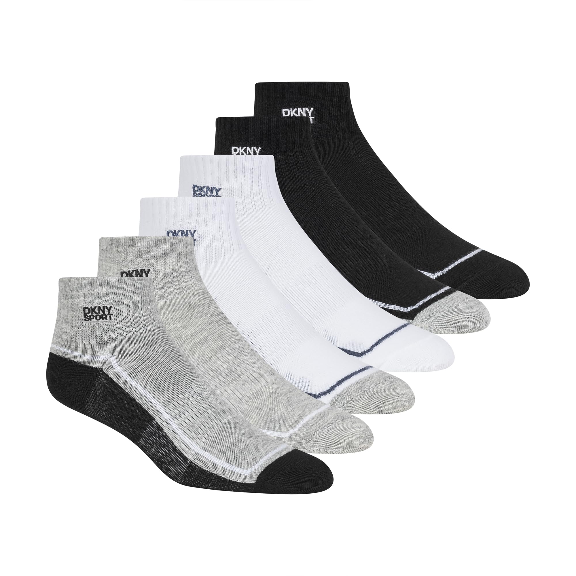 DKNY Women's 6 Pack Sport High Quarter Crew Socks, Grey/Black, 8-10 UK