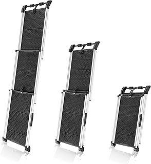 Rampe pour Chien Voiture, SUV - Rampe télescopique Extensible pour Grands Chiens - Stable - Antidérapante - Bordures réfléchissantes pour la sécurité de Nuit - Capacité 90kg - Clip de Fixation Noir