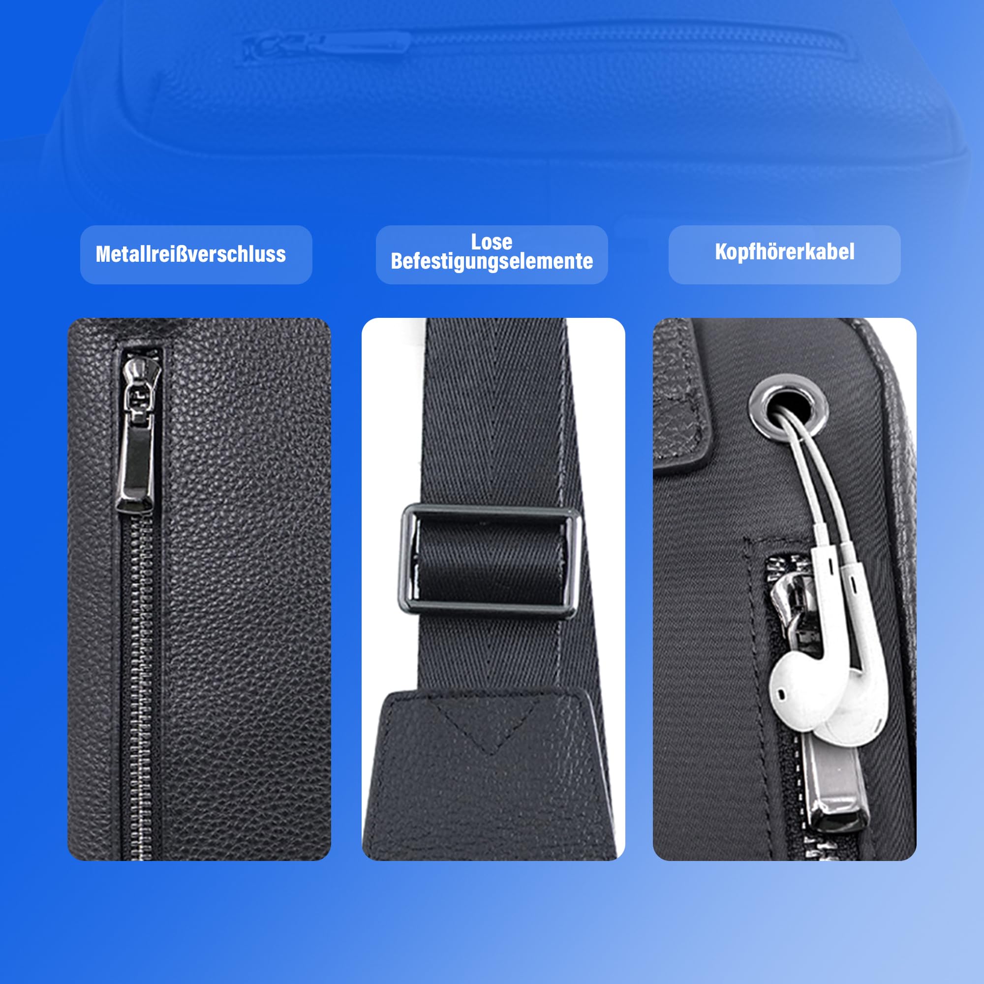 Herren Umhängetasche & Schultertasche mit sicherem Fingerabdruck-Schloss – Echtleder, USB-C Anschluss, diebstahlsicher & wasserfest