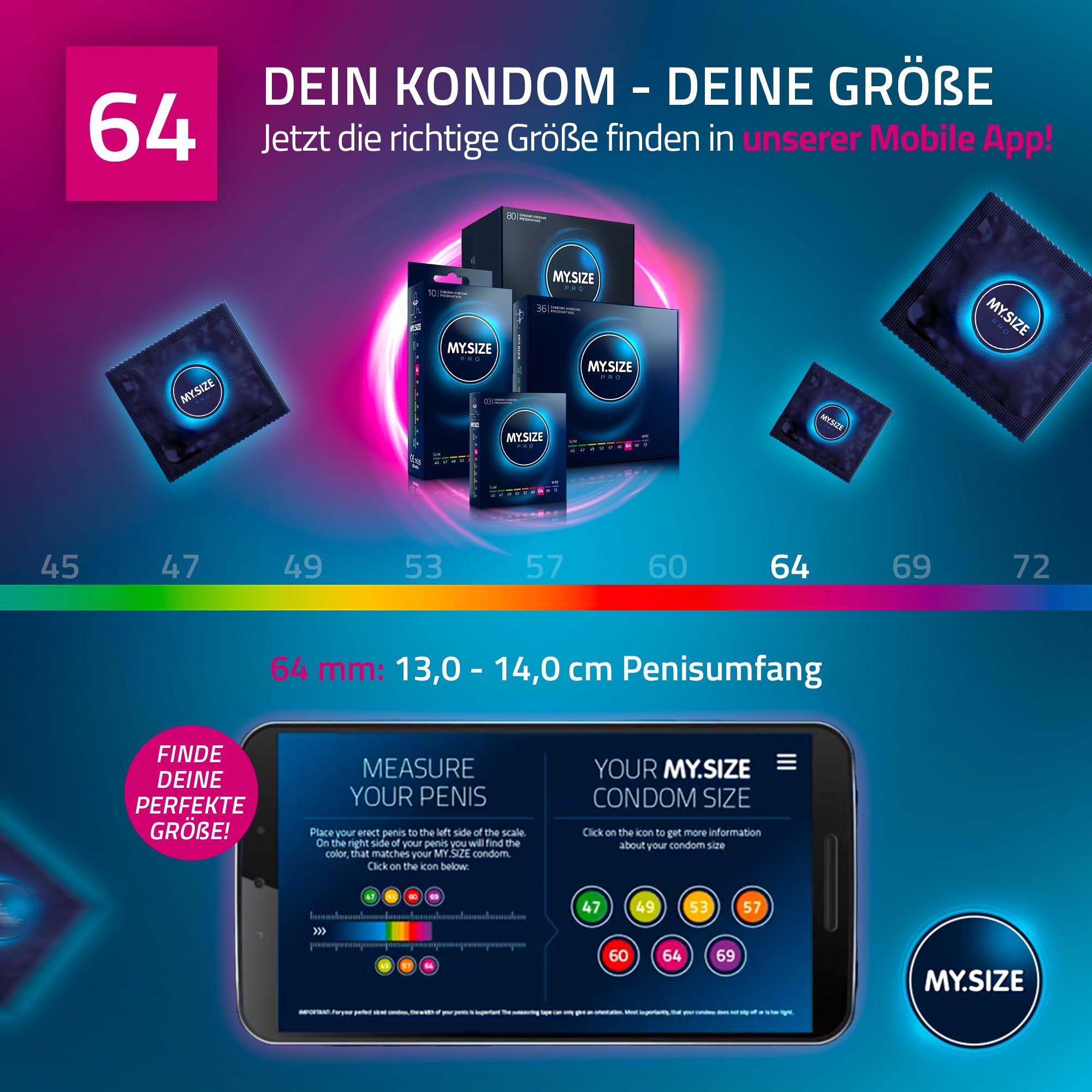 MY.SIZE PRO Elite Kondome, Größe 6, 64 mm, XL, 36 Stück – Extra reines Vytex-Latex, leicht zu öffnen