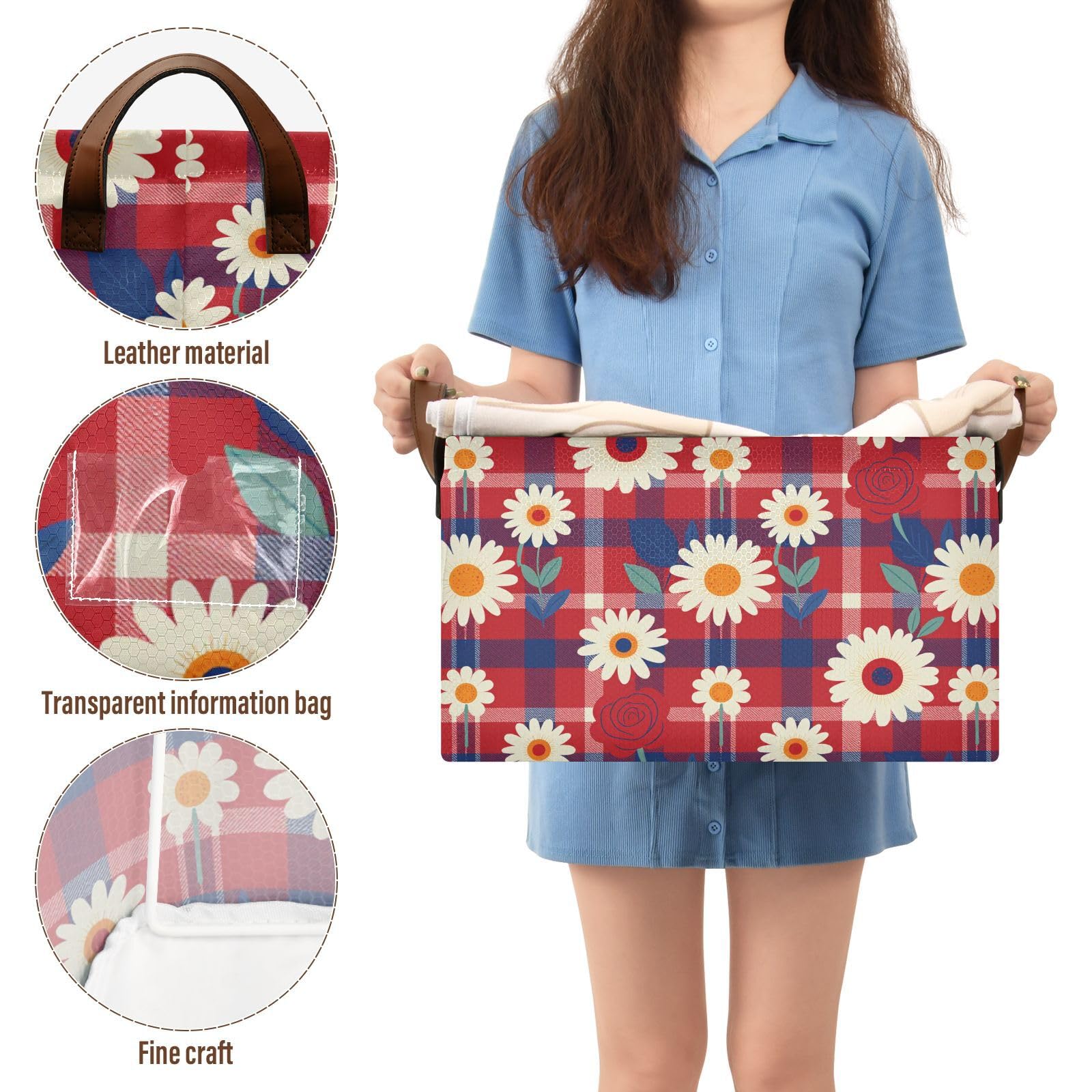 FRODOTGV Contenedores de almacenamiento abiertos para armario, dormitorio, cocina, diseño patriótico, tartán rojo, margarita, talla M