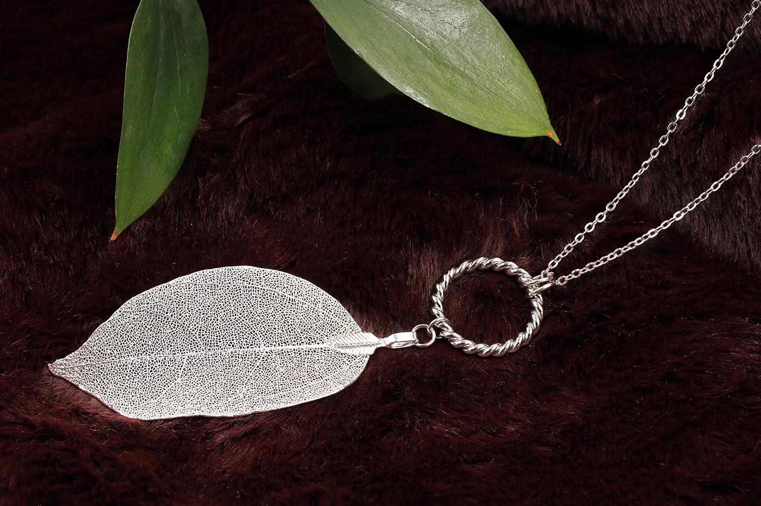 Gold Silver Rose Gold Leaf Jewelry for Women. Natural Leaf Earrings and Pendant Circle Necklaces. Elegant Drop Dangle Jewelry Sets. Valentines Day Gifts for Her - Image 3