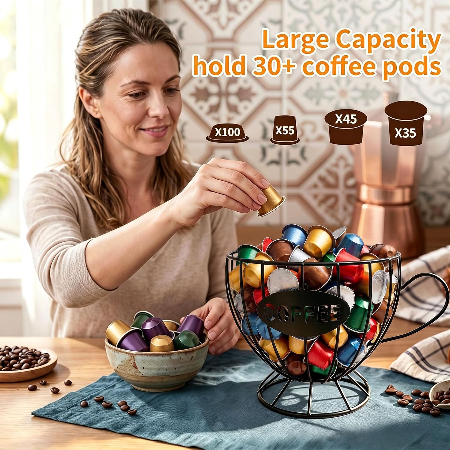 Coffee Pod Holder, Metal Wire K Cup Storage Basket