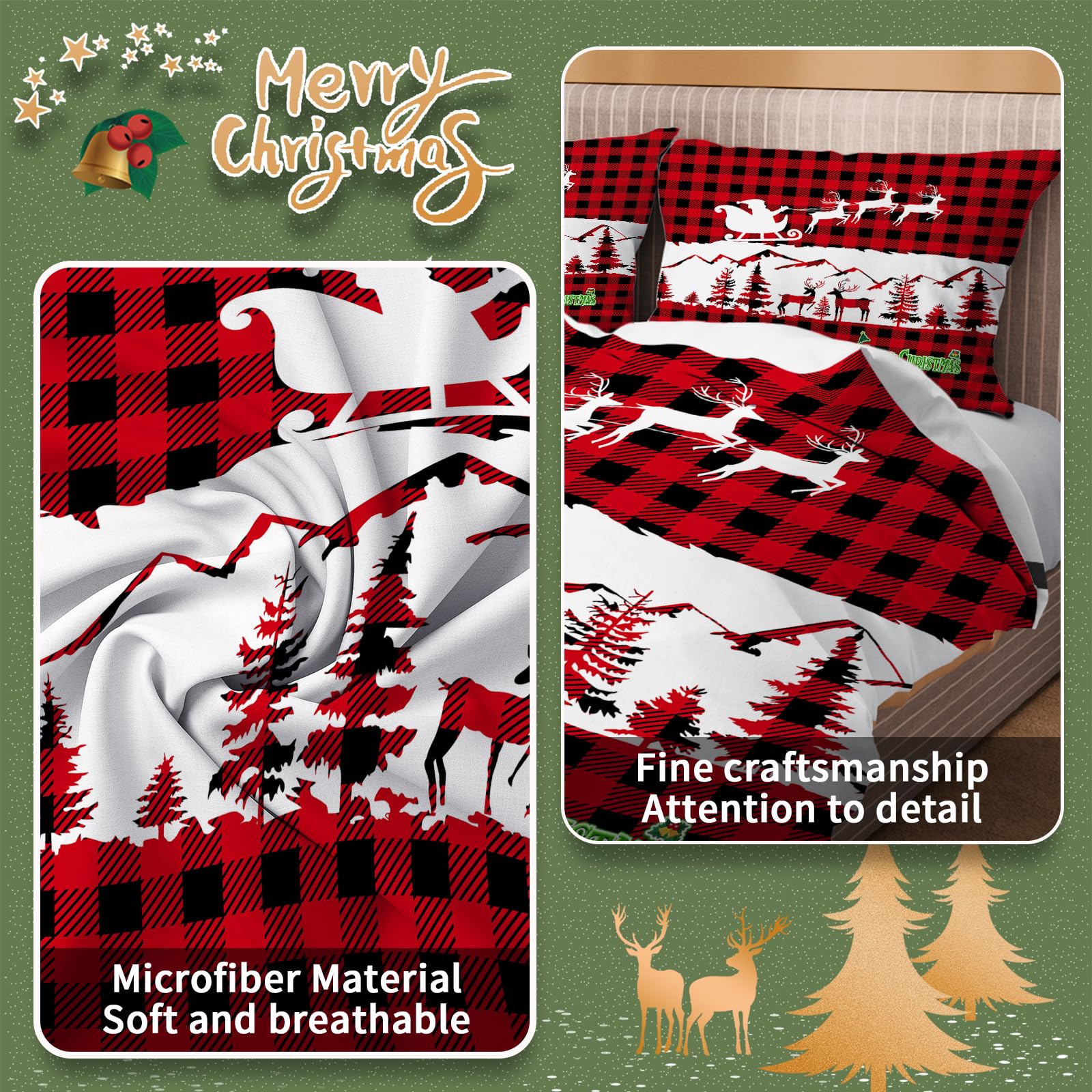 AVJWWD - Set di biancheria da letto natalizia, copripiumino natalizio, con Babbo Natale, renna natalizia e fiocchi di neve, in morbida microfibra con chiusura lampo (Natale 02, 200 x 200 cm)