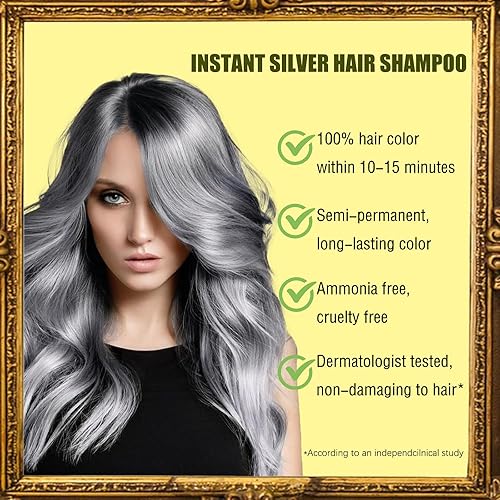 Miniatura 5 de Champú instantáneo de tinte para el cabello gris plateado, champú de color gris plateado de 16.90 onzas líquidas OZ-Herbal para mujeres y hombres,