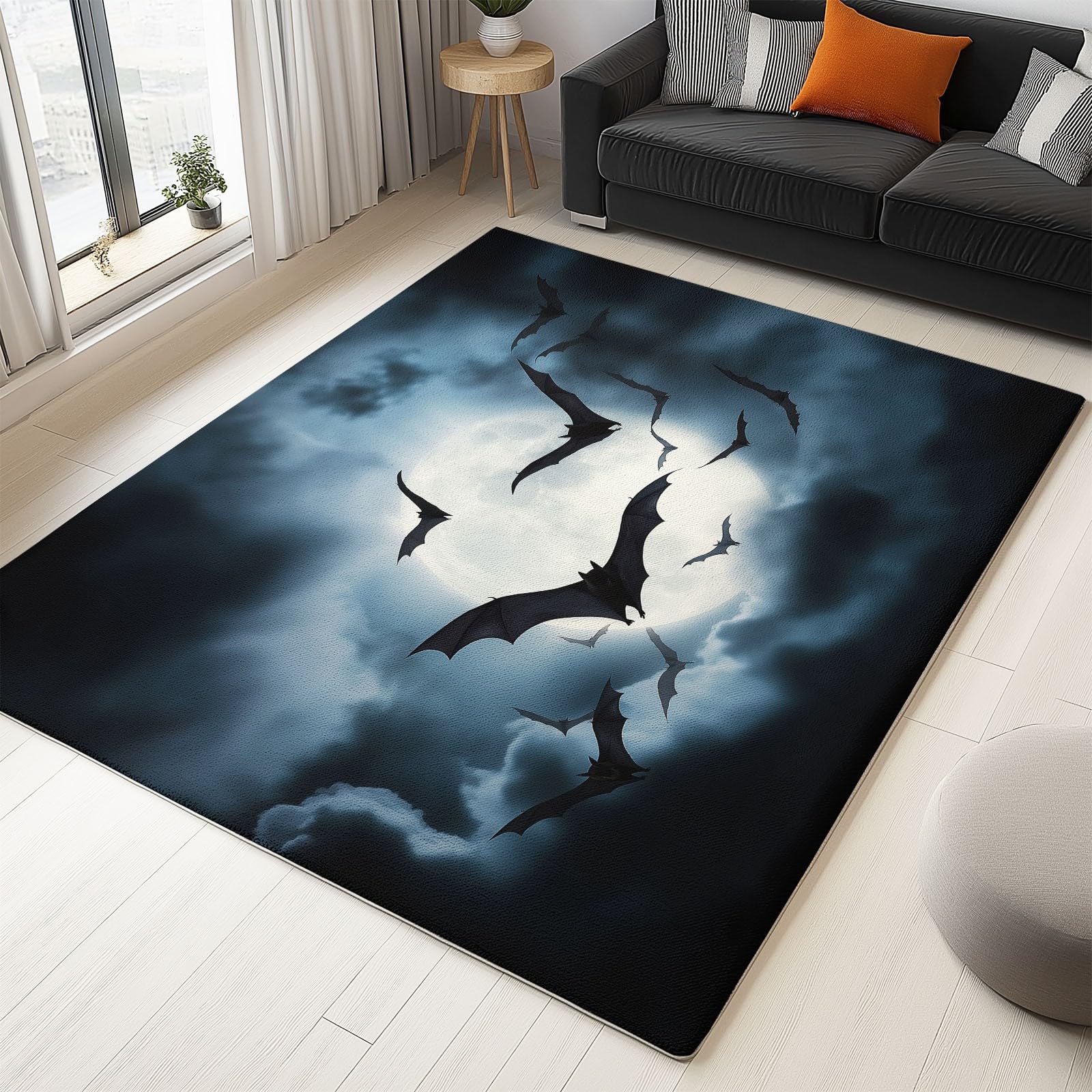 Tapis de salon noir 160x230 cm lavable grand tapis d'Halloween doux antidérapant