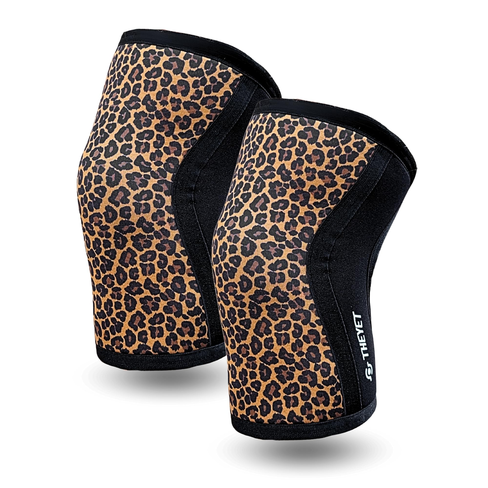 Theyet Rodilleras CrossFit Compresión Neopreno 7mm Reversibles Animal Print Par | Soporte Ajustable Mujer Protecciones deportivas Rodilla | Gimnasio Powerlifting Halterofilia Fitness Gym (M)