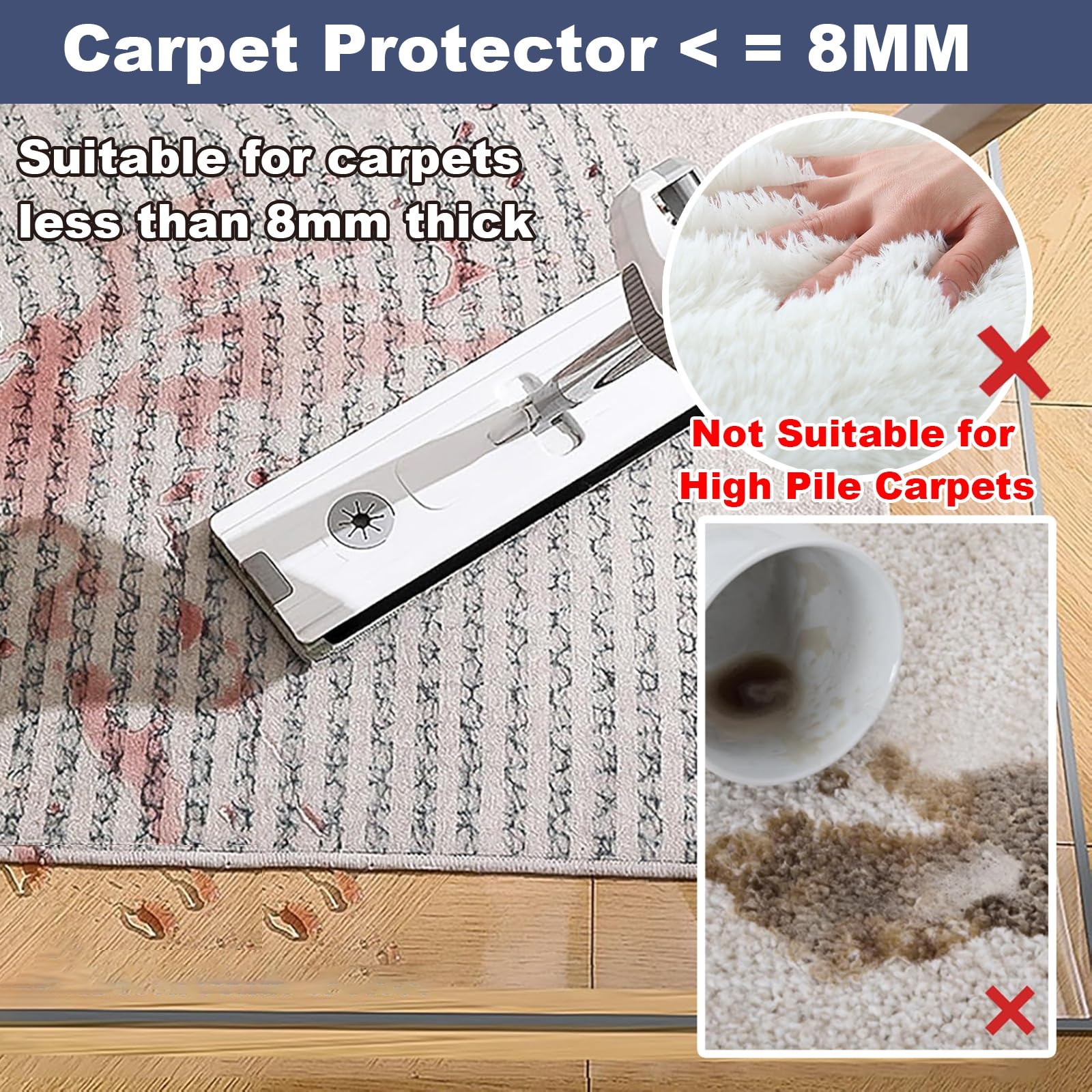 Tappetino Trasparente, Tappetino per Sedia in PVC Trasparente - Protezione Antiscivolo per Pavimenti di casa e Ufficio, 137 x 260 cm, Tappeto Resistente, Copri scrivania Personalizzabile per