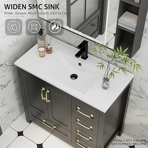 Miniatura 26 de eclife Tocadores de baño de 30 pulgadas con lavabo, moderno gabinete de almacenamiento de baño de madera gruesa con fregadero empotrado, drenaje