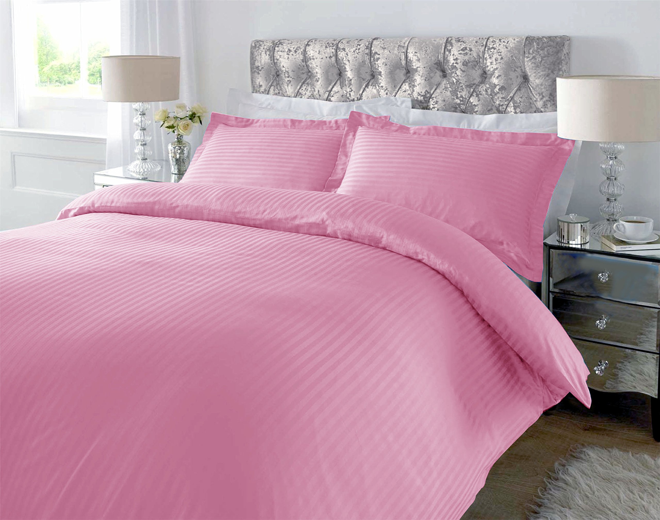 HUESLAND by Ahmedabad Cotton 220 TC King Size Bed Sheet with 2 Pillow Covers Striped Cotton Sateen Collection – 108 x 108 inches, Peach-image-49