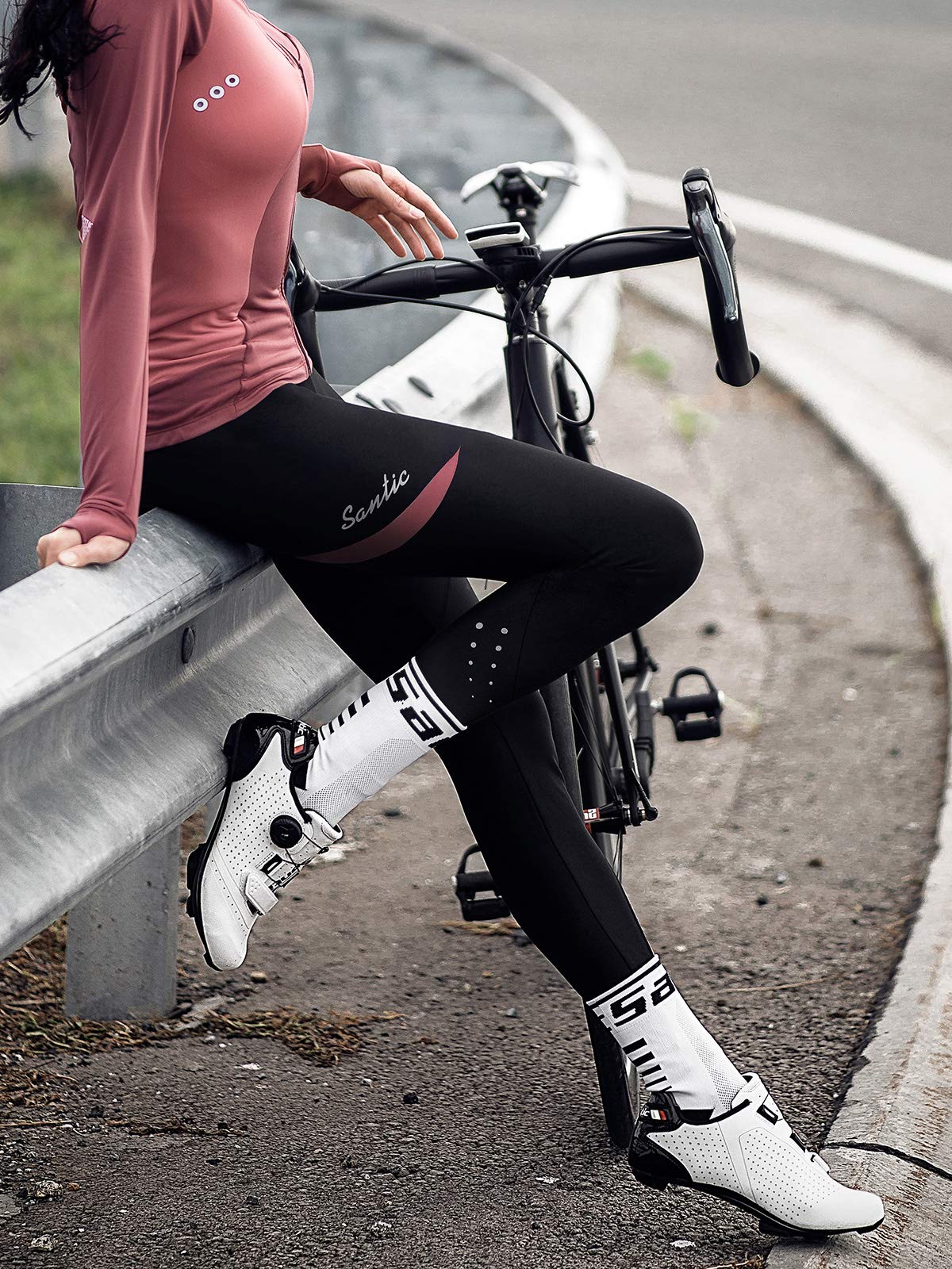 Santic Fahrradhose Lang Damen Gepolsterte Winter Thermo Leggings Radlerhose Radhose Radsport Lange Hosen Tights Elastische Schnell Trocknend