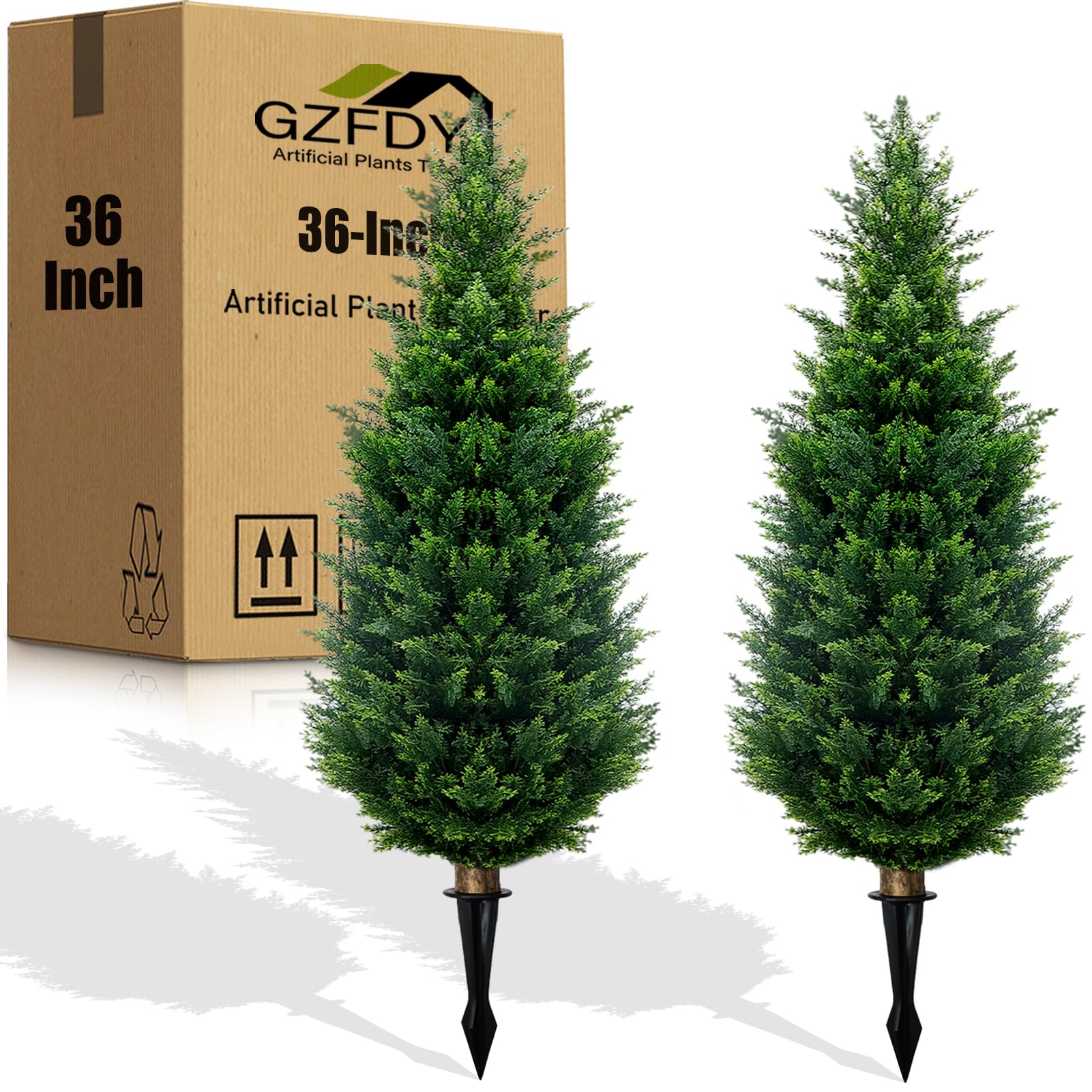 Photo 1 of GZFDY 3Ft Artificial Cedar Topiary Trees (2-Pack) - UV Resistant Fake Shrubs with Ground Spike for Outdoor & Indoor Use, Front Porch, Garden Decor