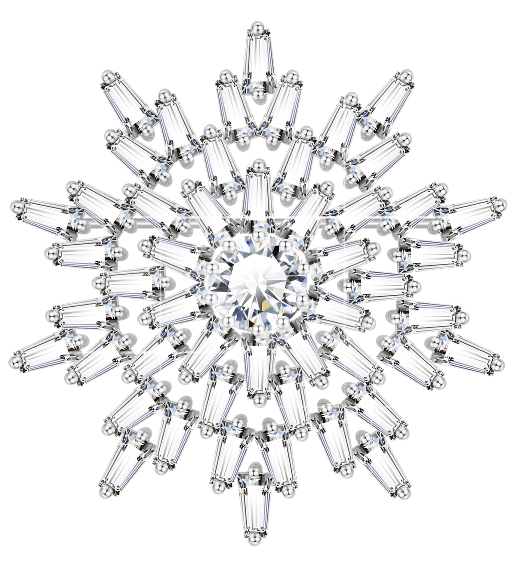 KristLand Elegante Schneeflocken Brosche mit funkelndem Zirkonia Stein Weiß Gold überzogene Blume Brosche Pin Hochzeiten Weihnachtsschals Outfits Pin Geschenk für Frauen Damen
