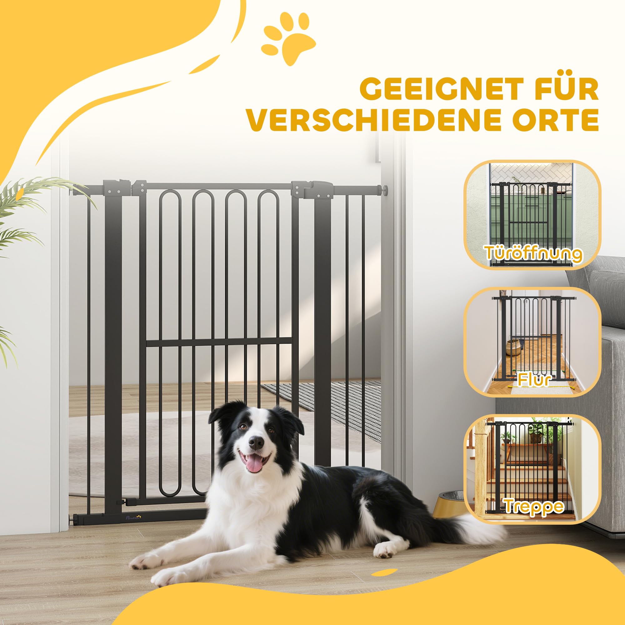 PawHut Barrera de Seguridad para escaleras Barrera de Seguridad para Puertas Barrera de Seguridad sin taladrar 76-104 cm Barrera de Seguridad de Acero para Perros, Mascotas escaleras, Puertas, Negro