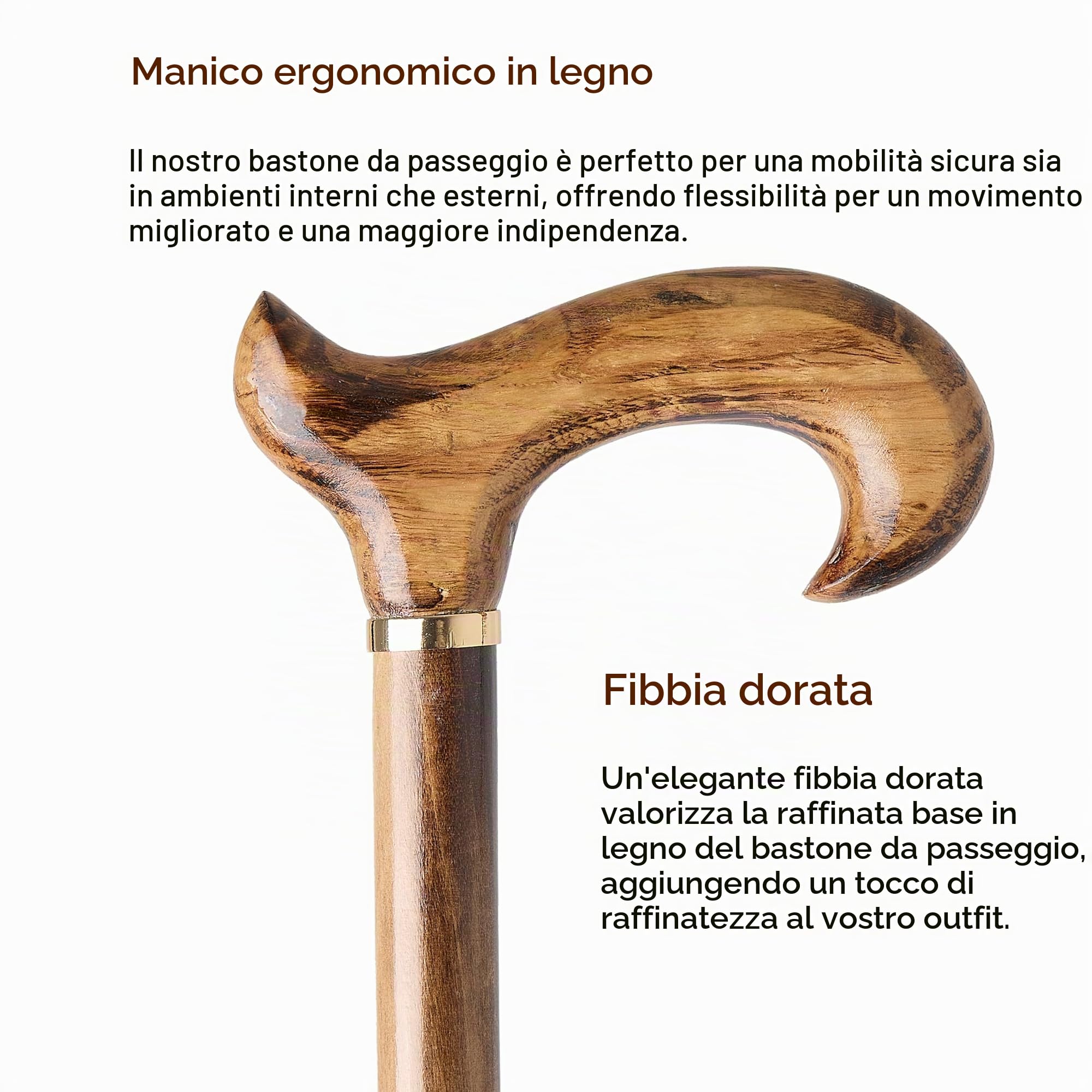 Woodland - Bastone da passeggio in legno da uomo, elegante, marrone scuro e marrone chiaro, comodo bastone da passeggio per uomini e donne, leggero, facilmente regolabile