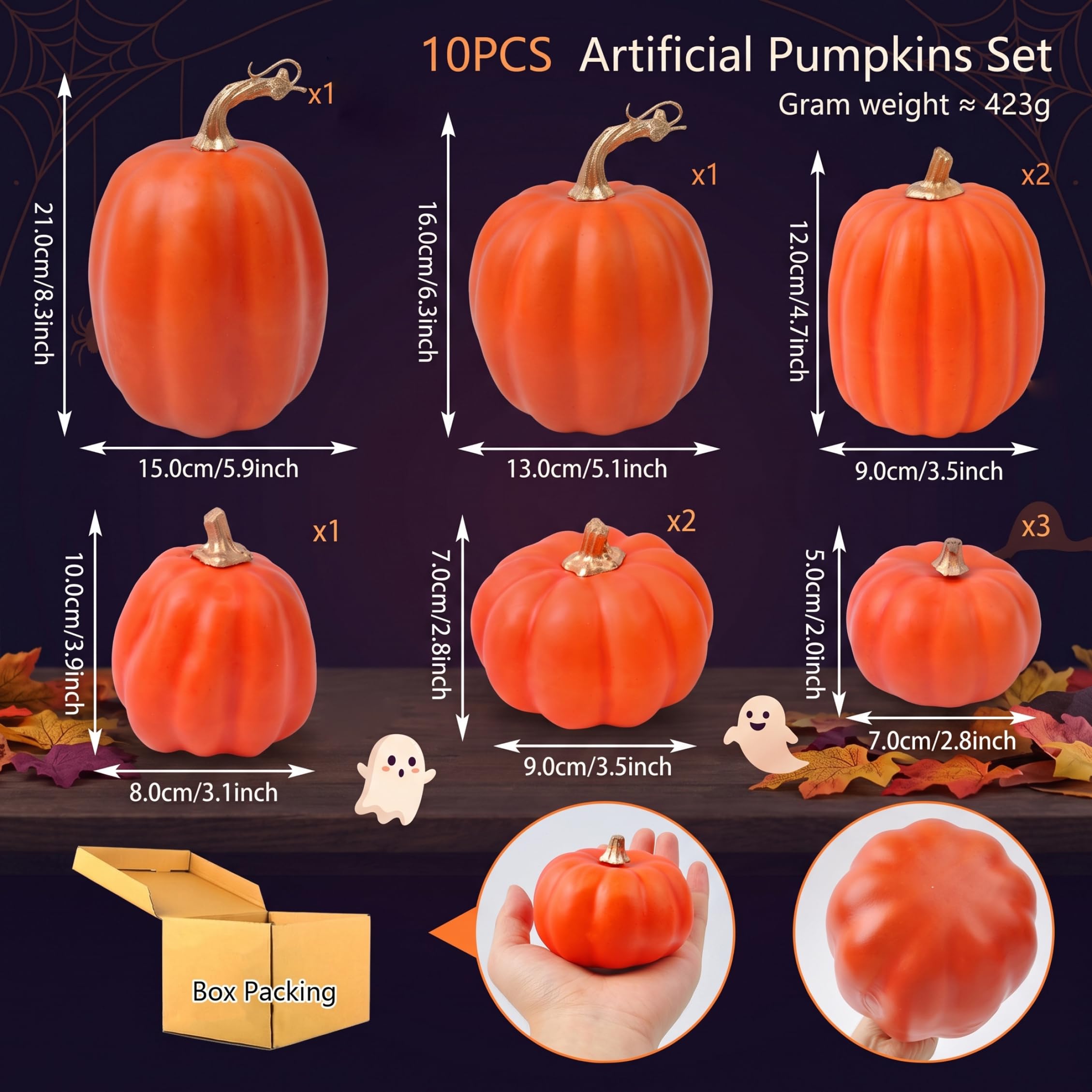 Zucche artificiali da 10 pezzi zucche in schiuma Decorazioni di Halloween arancioni
