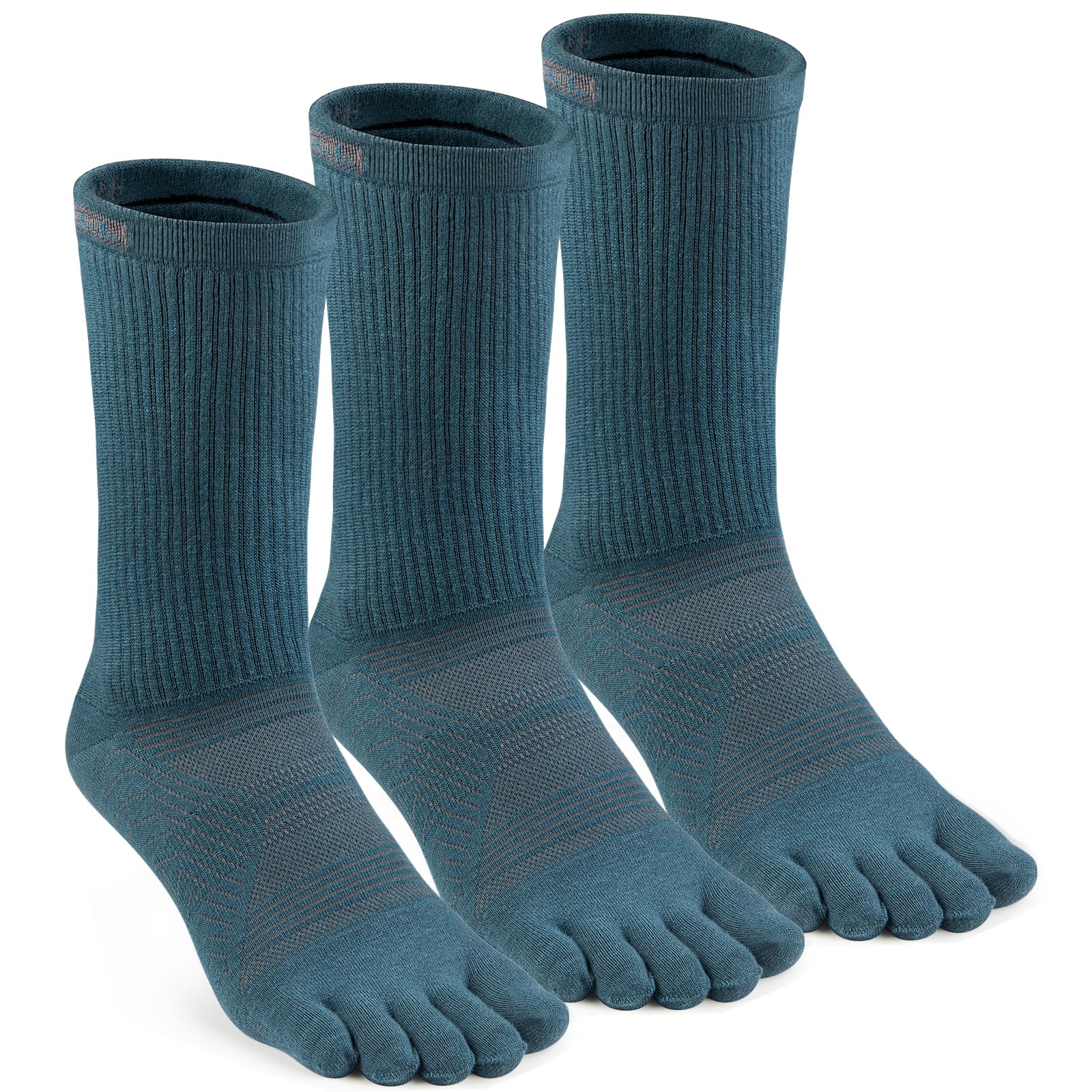 VWELL Toe Socks for Men Women Running COOLMAX Mid-Calf Finger Socks Athletic Breathable Five Toe Design Quick Dry, 3Pairs, Blue, Medium