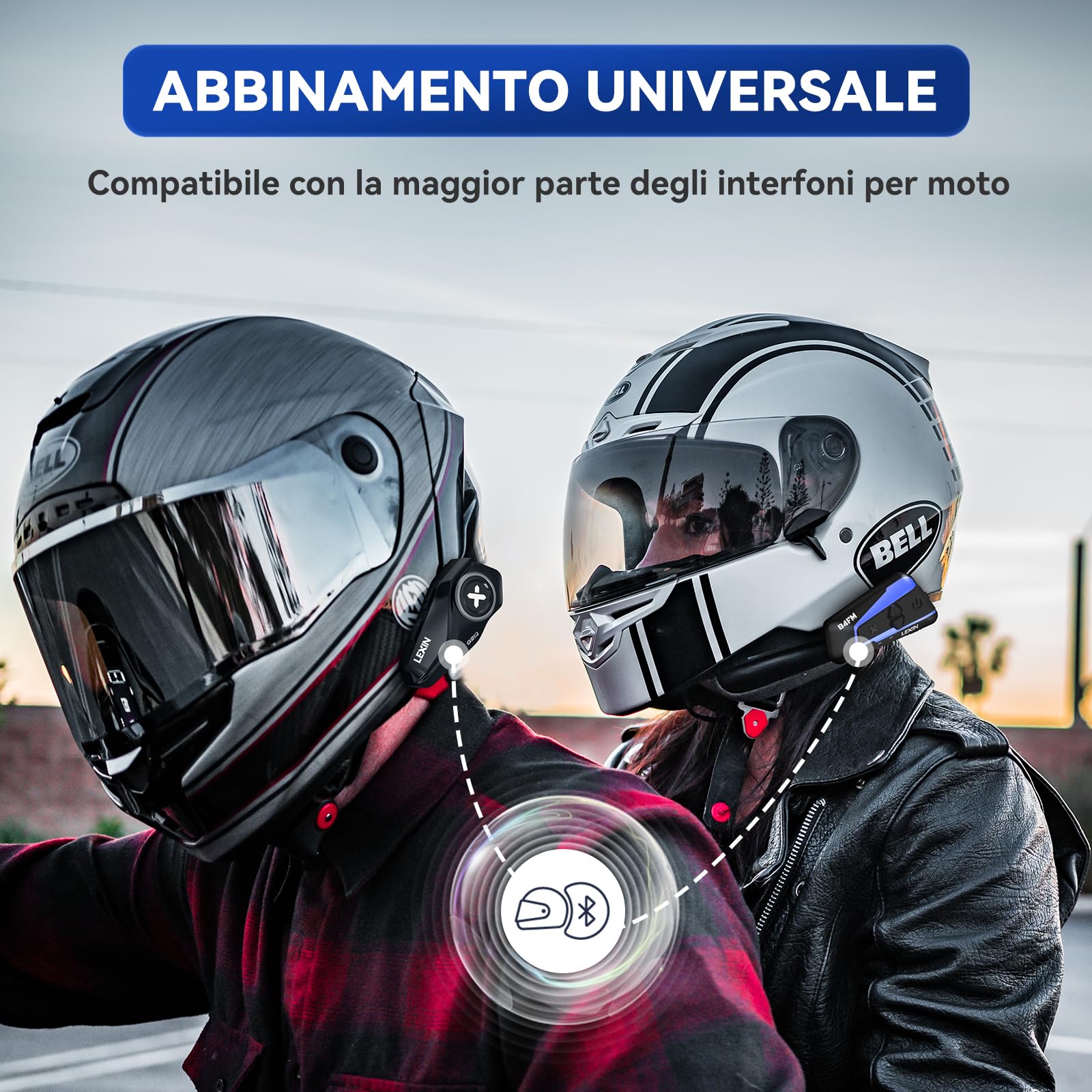 LEXIN G2P Interfono Moto Bluetooth Coppia 1000m 6 Rider Audio HD Radio FM Bluetooth 5.0 Impermeabile IP67 Universale