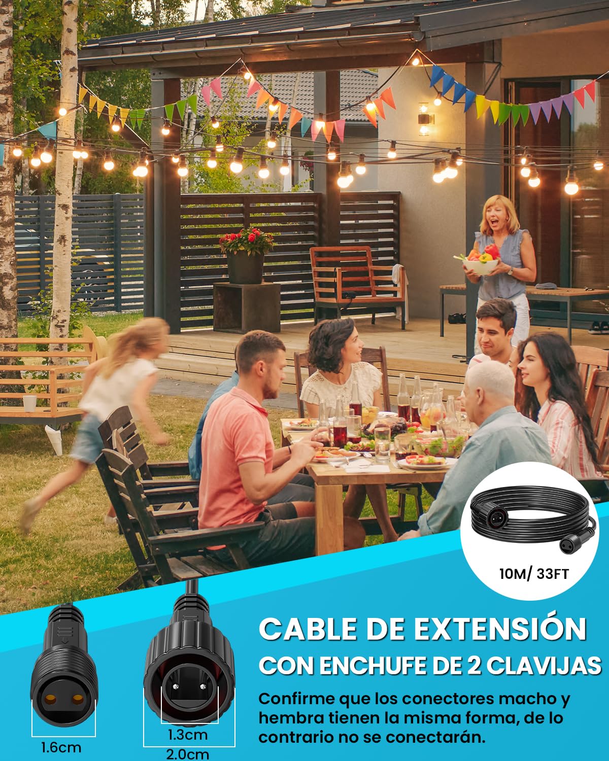 Dalugo Distribuidor De Cadena De Luz, IP65 Resistente Al Agua, 2 Pines, Cable De Extensión Para Exteriores, Luces Navideñas, Luces De Cortina, Luces De Red, Luces De Globo G40