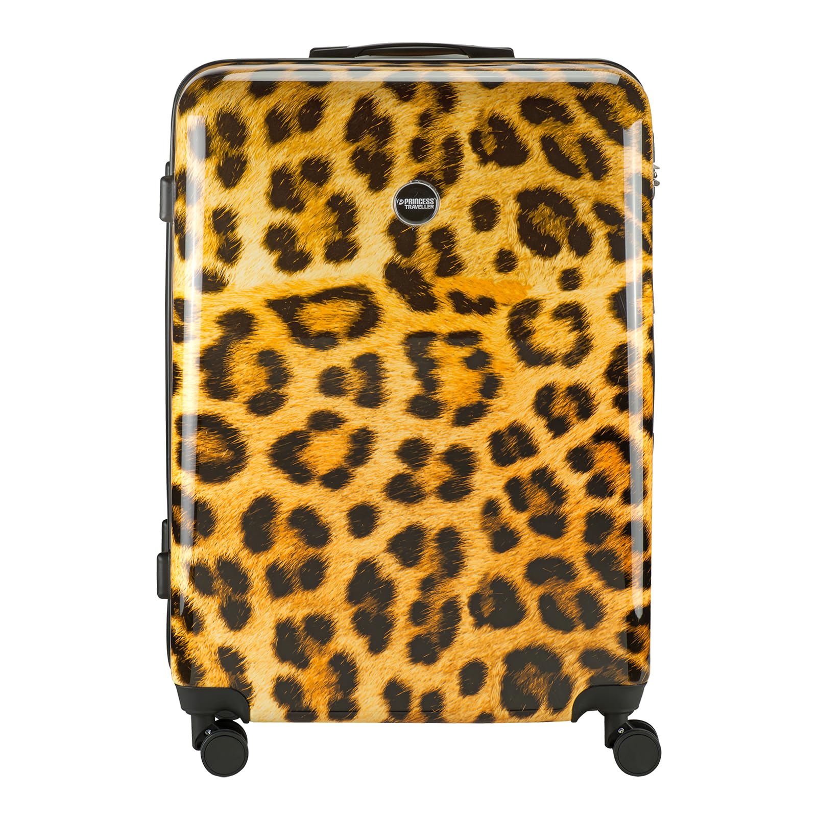 Princess Traveller Animal Print - Reisekoffer - Leopard - Groß - 76 cm - Doppelräder - Hartschalen Trolley (Gelb, Große Reisekoffer)
