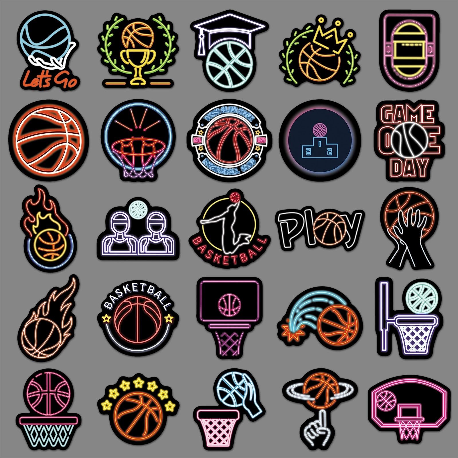 Pegatinas de baloncesto de neón 50 unidades juego vinilo para coche moto bicicleta monopatín snowboard equipaje portátil