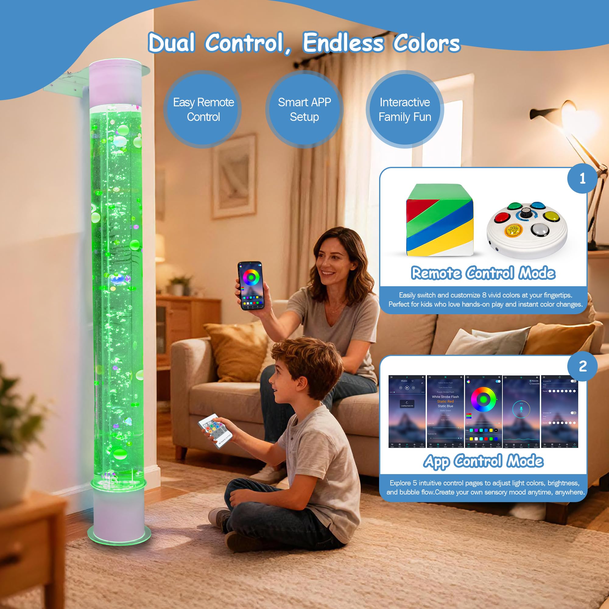 6FT Floating Balls Colorful Beads Bubble Tube Color-Changing LED with Remote App Works with Multiple Wireless Controllers Sensory — view 6