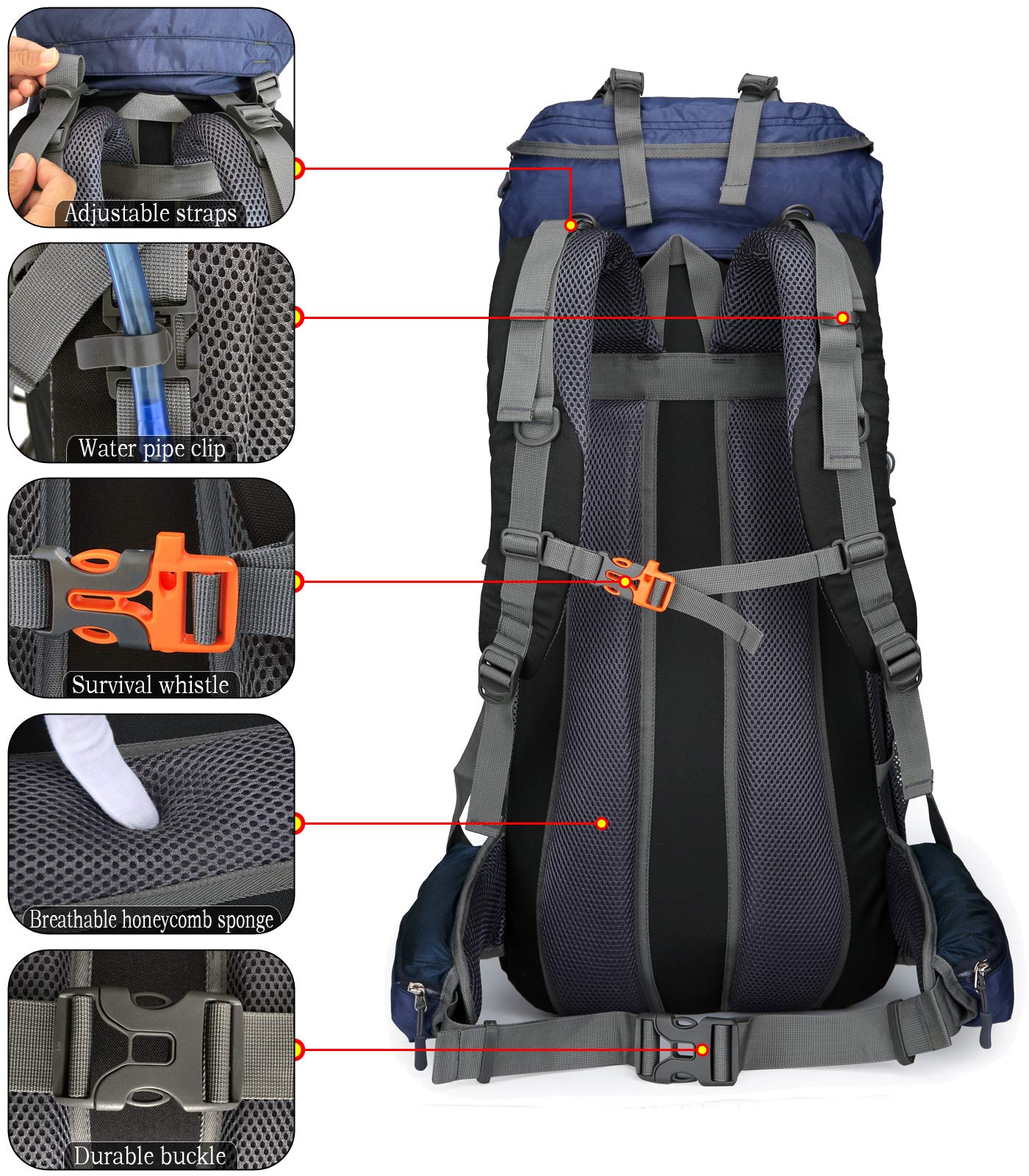 Sac à Dos de Camping Trekking Randonnée 70L avec Housse Imperméable