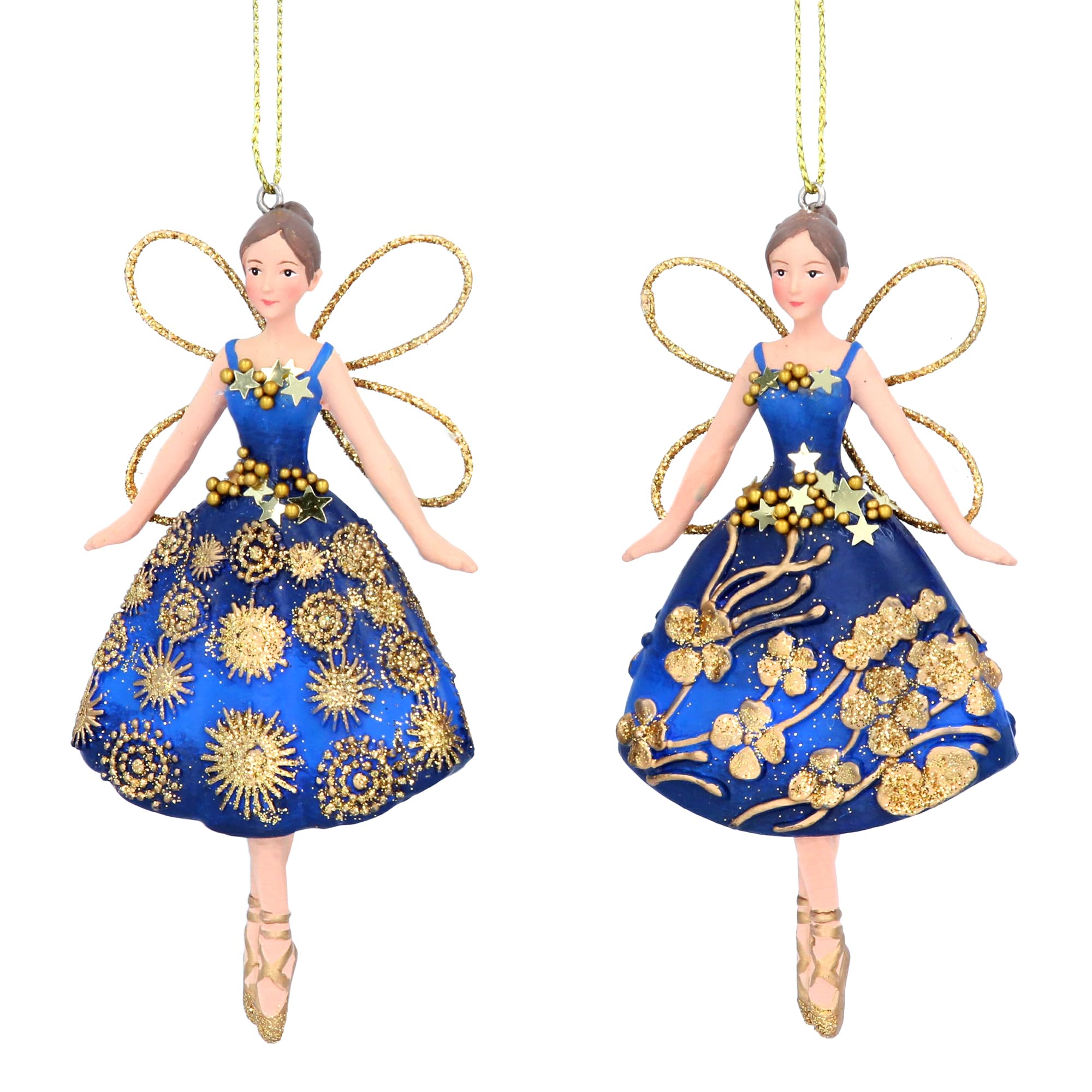 Gisela Graham Two-Tone Blue And Gold Resin And Fabric 10Cm Fairies Set Of 2