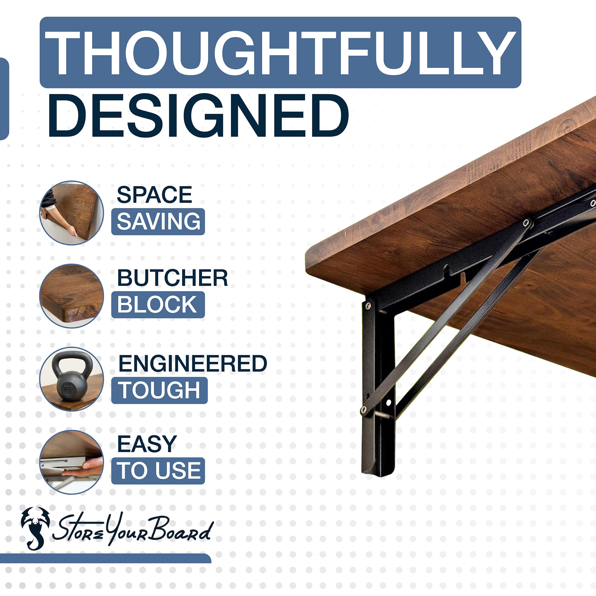 StoreYourBoard Banco da lavoro pieghevole da parete, 101,6 x 45,7 cm, può contenere 90,7 kg | Banco da lavoro pieghevole da parete, scrivania pieghevole, tavolo da parete, legno scuro