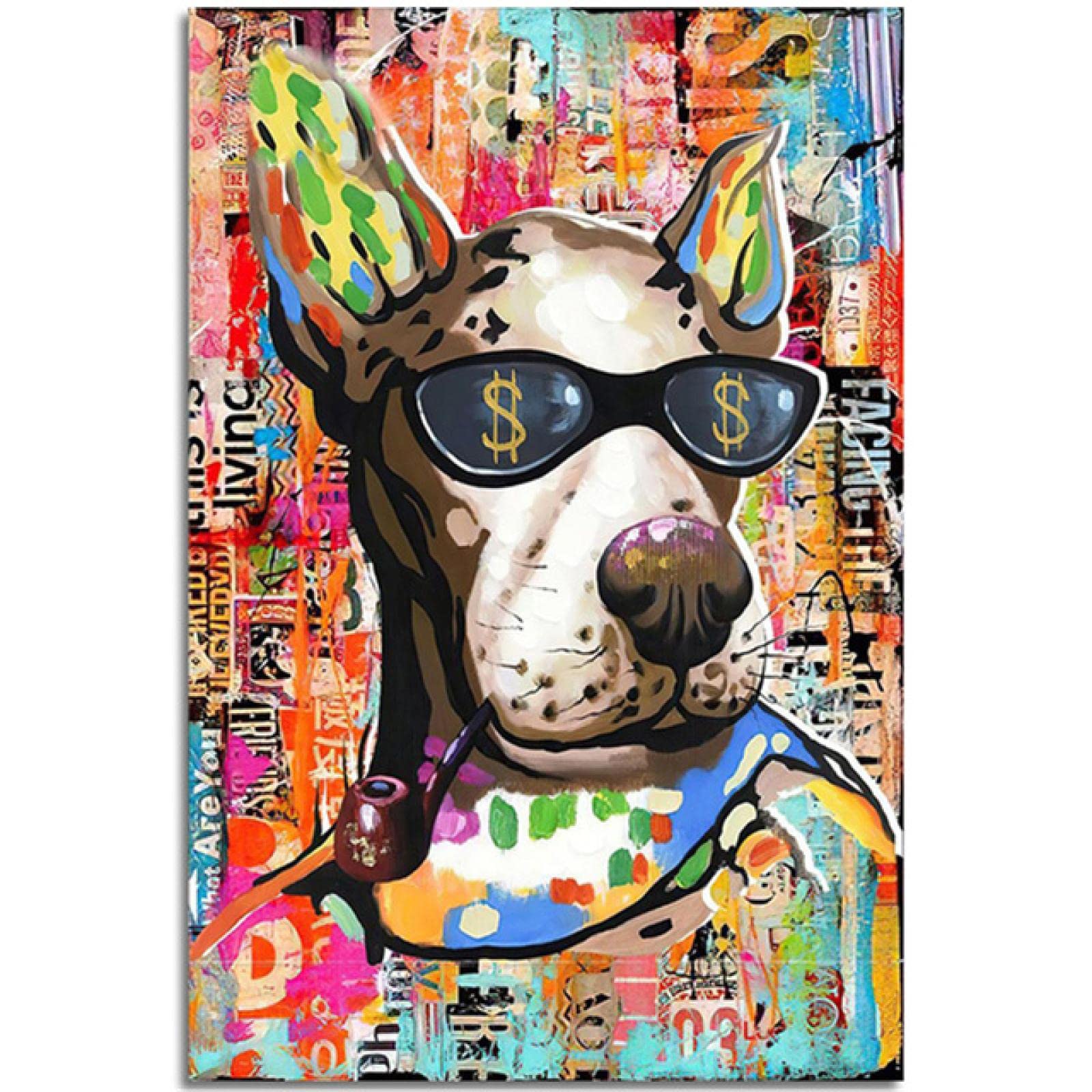 Guying Art Frameless Colorful Picture Money Dog Graffiti Art Poster And Printing Funny Animal Canvas Painting Street Wall Art Print Decor For Room 50X70cm(20X28in)
