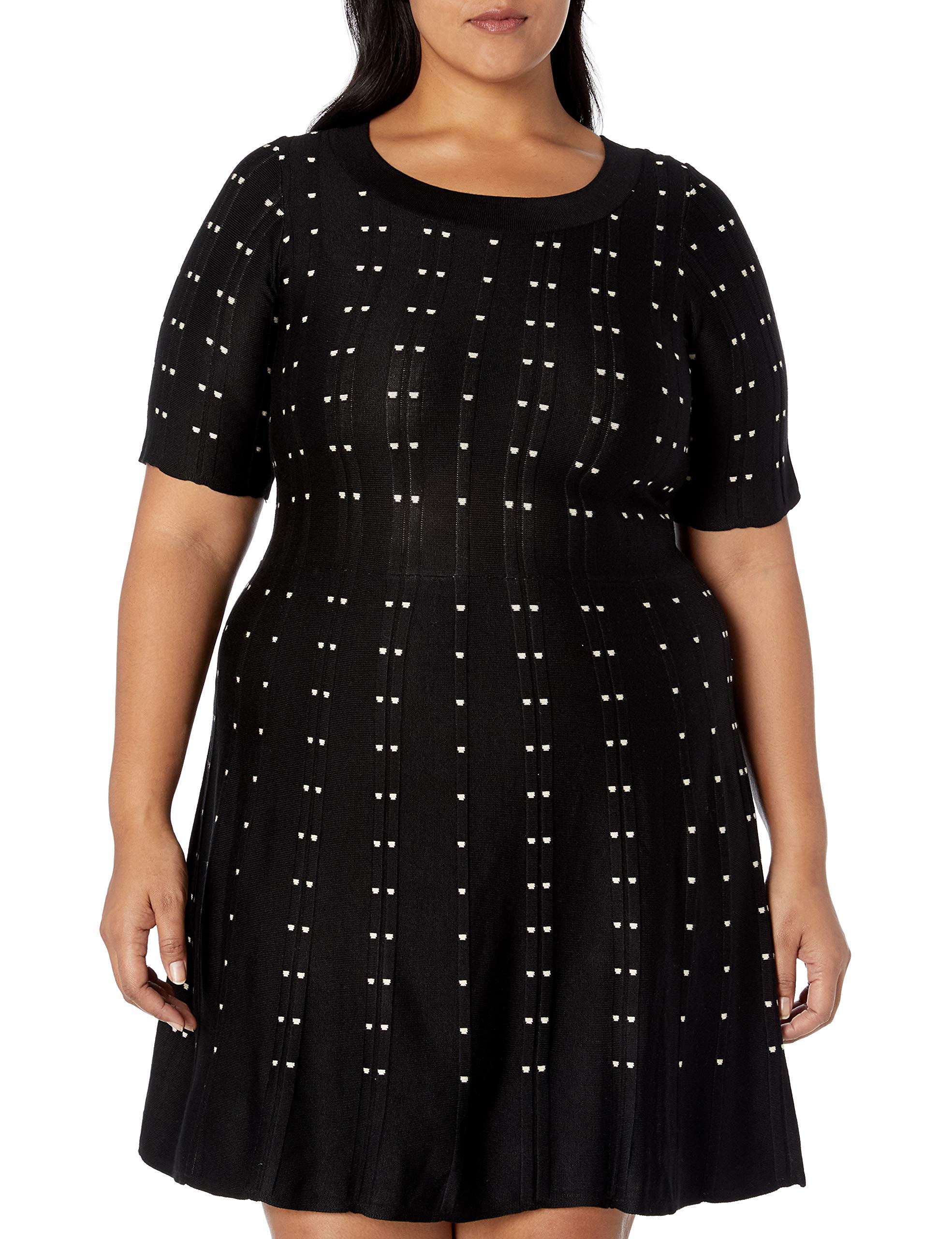 Women's Plus Size Elbow Sleeve Scoop Neck Fit Flare Sweater Dress