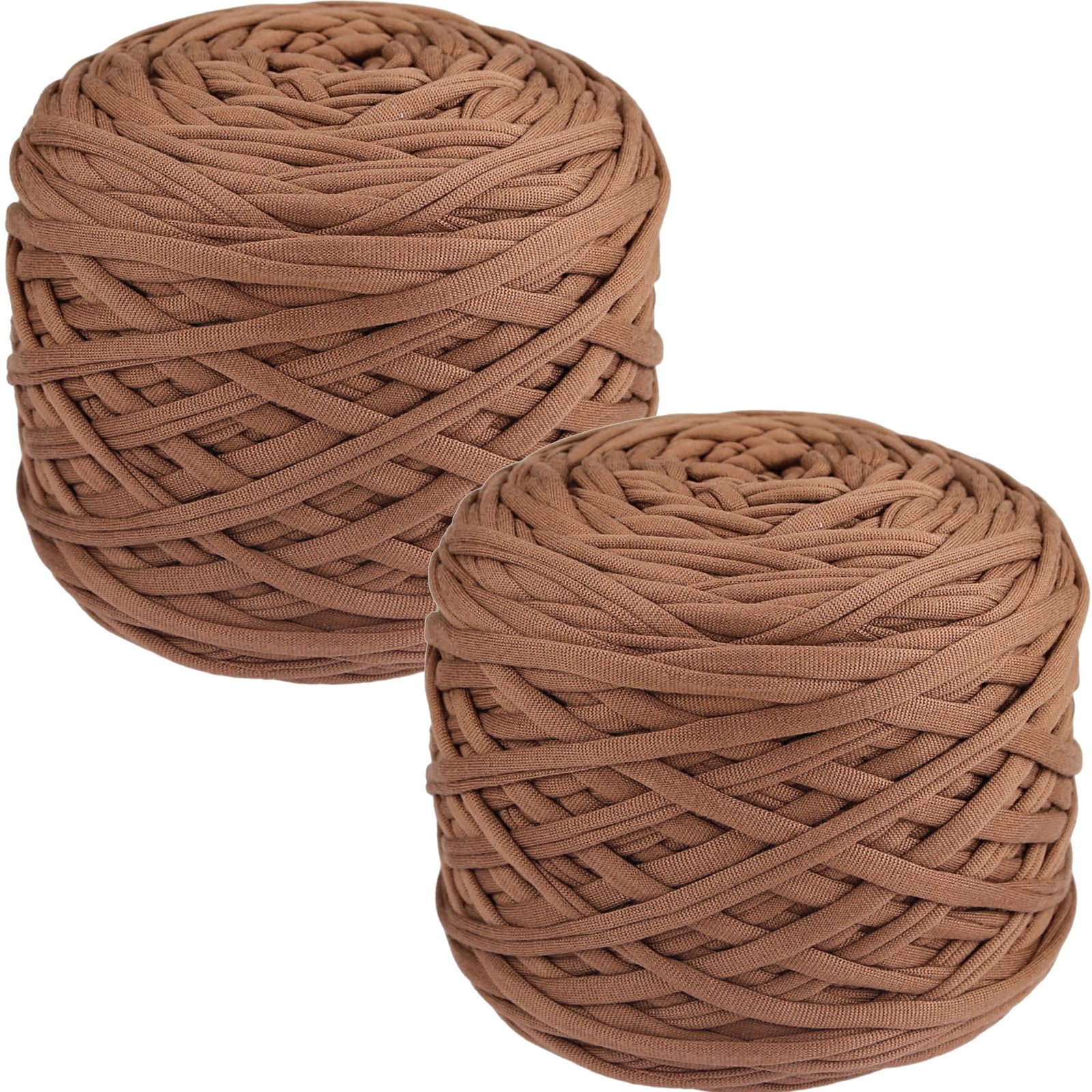 SIMEIQI 2 PCS 800g T-Shirt Yarn Elastic Fabric Crochet for DIY Knitting, 130 Yards Spaghetti Thick Knitting Yarn for Hand DIY Bag Basket Cushion Crocheting Projects,Home Decor (Khaki)