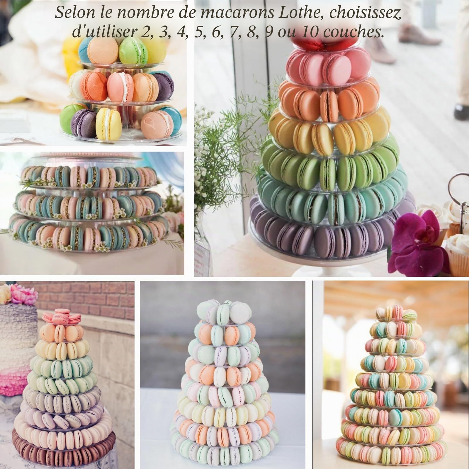 Présentoir rond en plastique transparent pour macarons, gâteaux, desserts, pâtisseries, anniversaire, mariage, fête (10 niveaux)