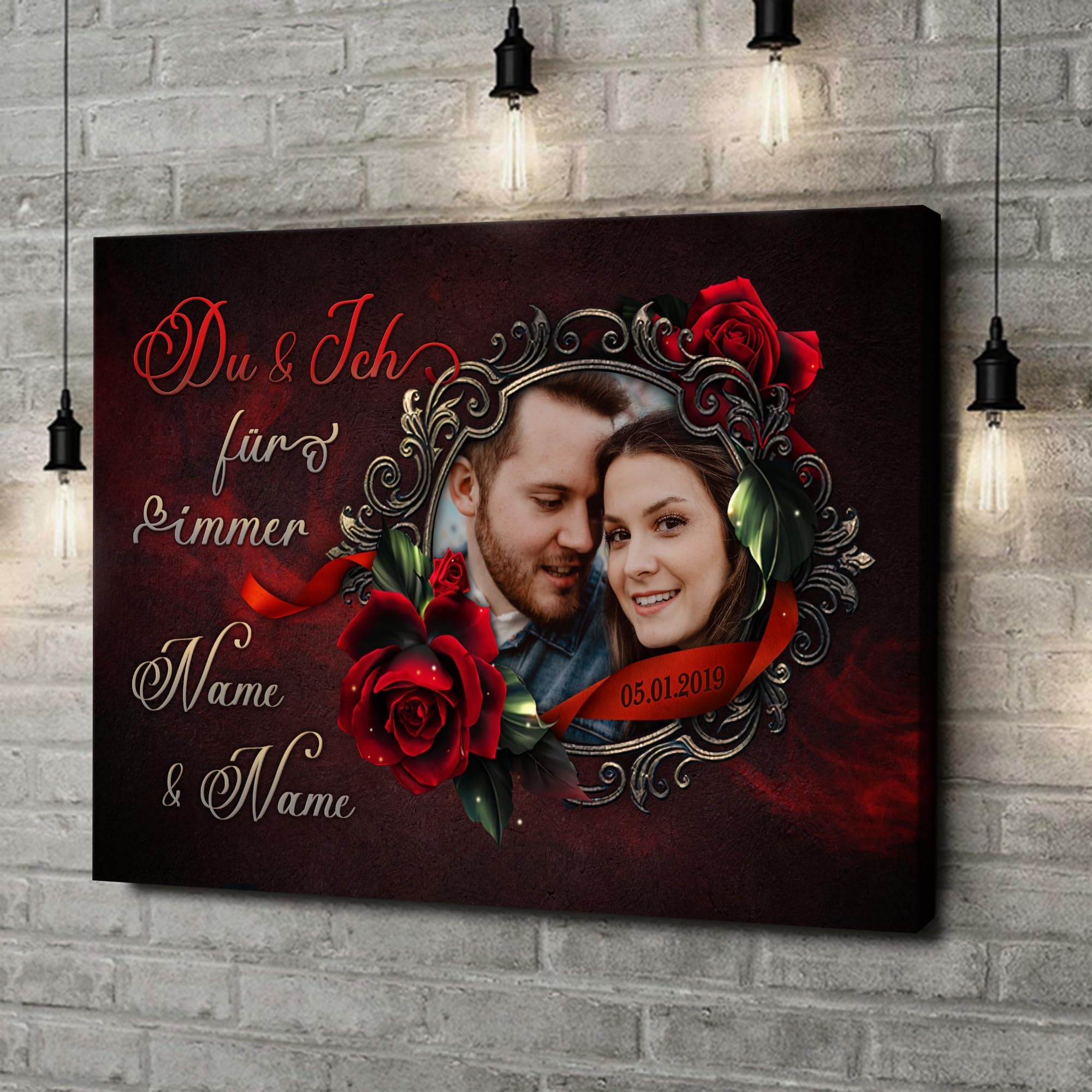 Liebesleinwand Das sind wir Leinwand | Leinwandbild mit Foto, Namen und Datum | Wandbild gestalten | Jahrestag Geschenk für Frau Freundin Mann Freund | Rose