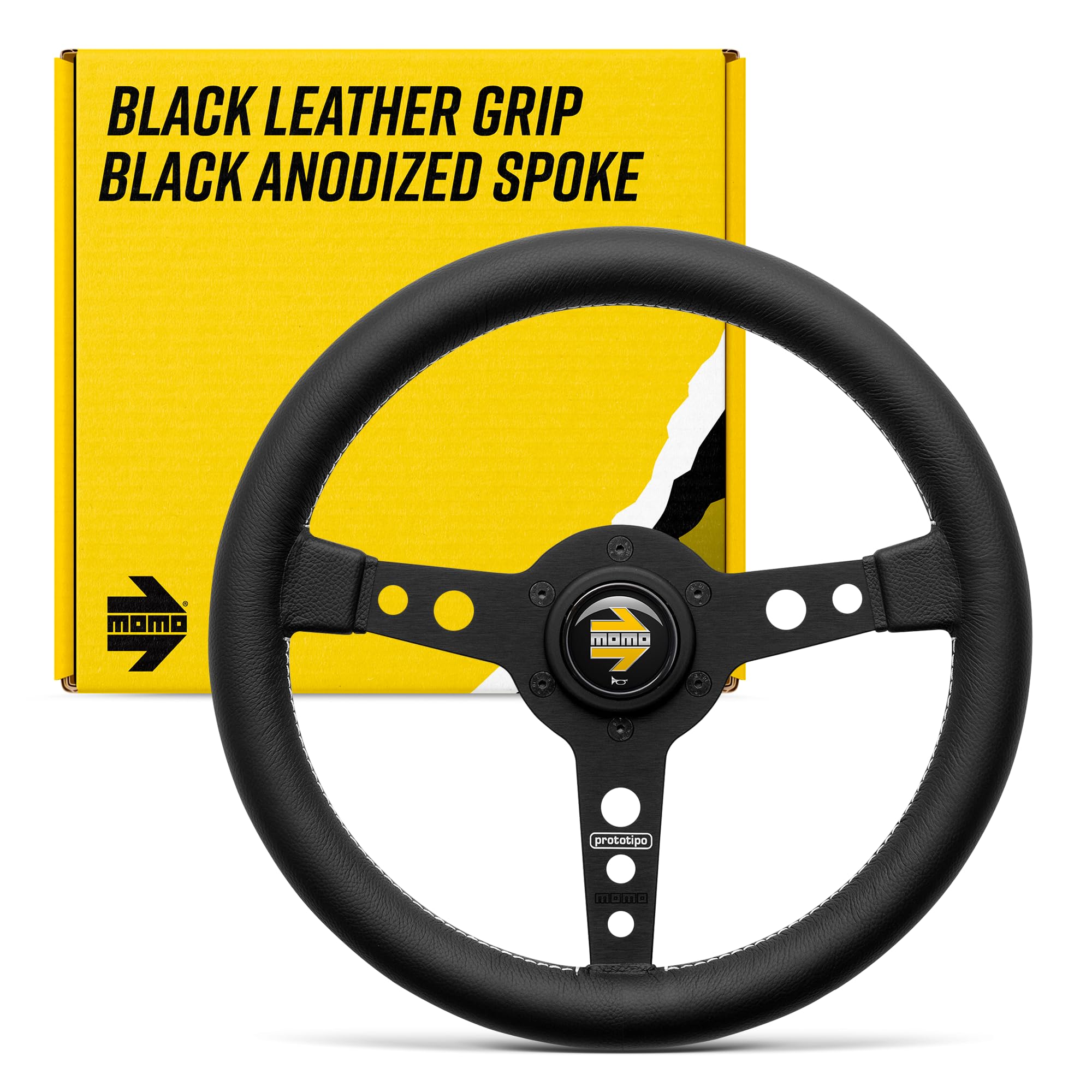 Amazon.com: MOMO Motorsport Prototipo Steering Wheel Black Leather
