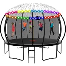 1500 LBS 8FT 12FT 14FT 16FT Trampoline for Kids and Adults, Outdoor Trampoline with Enclosure Net, Sprinkler, Water Ball, Large Trampoline with Lights with Music Speaker, Socks - ASTM Approved