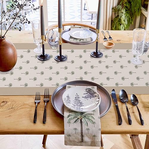 Miniatura 3 de Camino de mesa de lino y algodón de coco tropical, bufandas de tocador, camino de mesa de palmera caqui para mesa de comedor, decoración de cocina