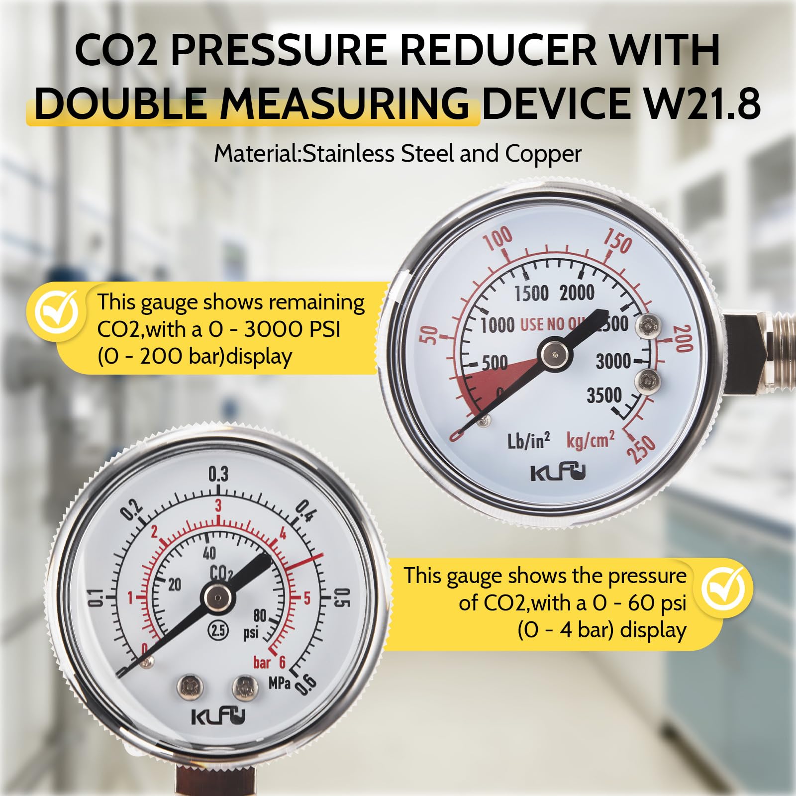 Reductor de presión de CO2 para cerveza, regulador de presión con doble medidor W21.8, reductor de presión profesional reutilizable para máquina de cerveza, grifo de cerveza y cerveza