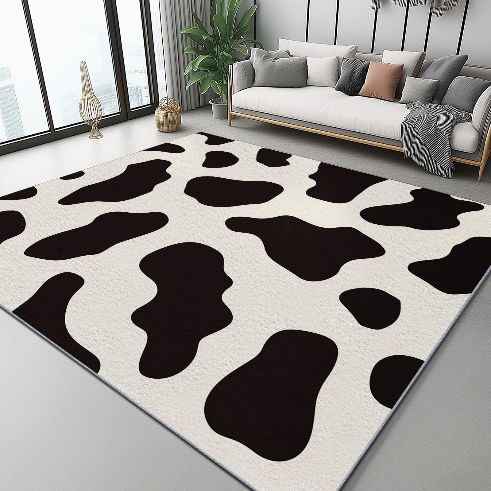 Tappeto Moderno Lavabile In Lavatrice – Pelo Corto Morbido E Antiscivolo, Ideale Per Soggiorno, Camera Da Letto, Sala Da Pranzo E Facile Da Pulire 100 X 150 Cm Strisce Macchie E Motivi Di Mucca