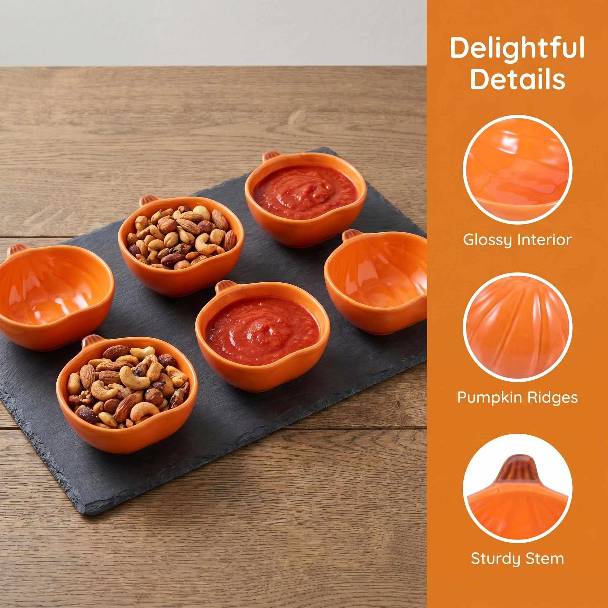 OUNONA 6 sztuk ceramicznych miseczek do maczania dyni jesiennych, małe naczynia do serwowania sosu, przypraw i przekąsek na Święto Dziękczynienia i Halloween