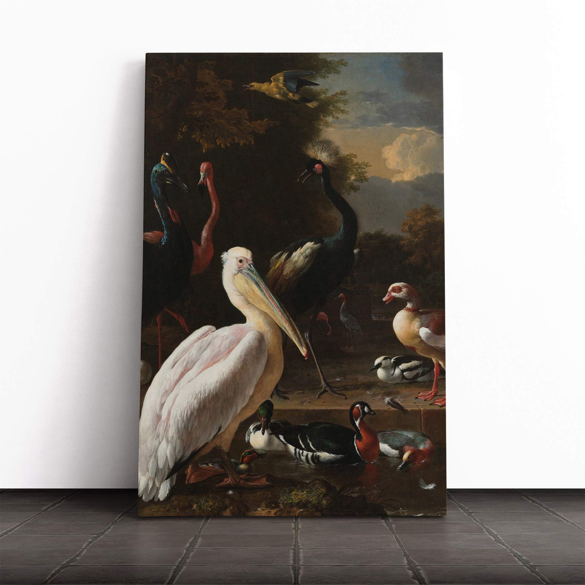 Melchior d'Hondecoeter Birds Canvas Print | Gallery Wrapped 30mm Frame Wall Art | 24x16 inches | Ready to Hang | Modern Bird Picture | Living Room Bedroom Lounge Office