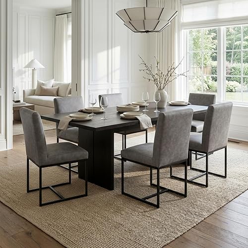 Miniatura 77 de CIMOTA Juego de 6 sillas de comedor modernas, de cuero, tapizadas, sin brazos, con base negra, para comedor/cocina, color crema, 6 unidades Base