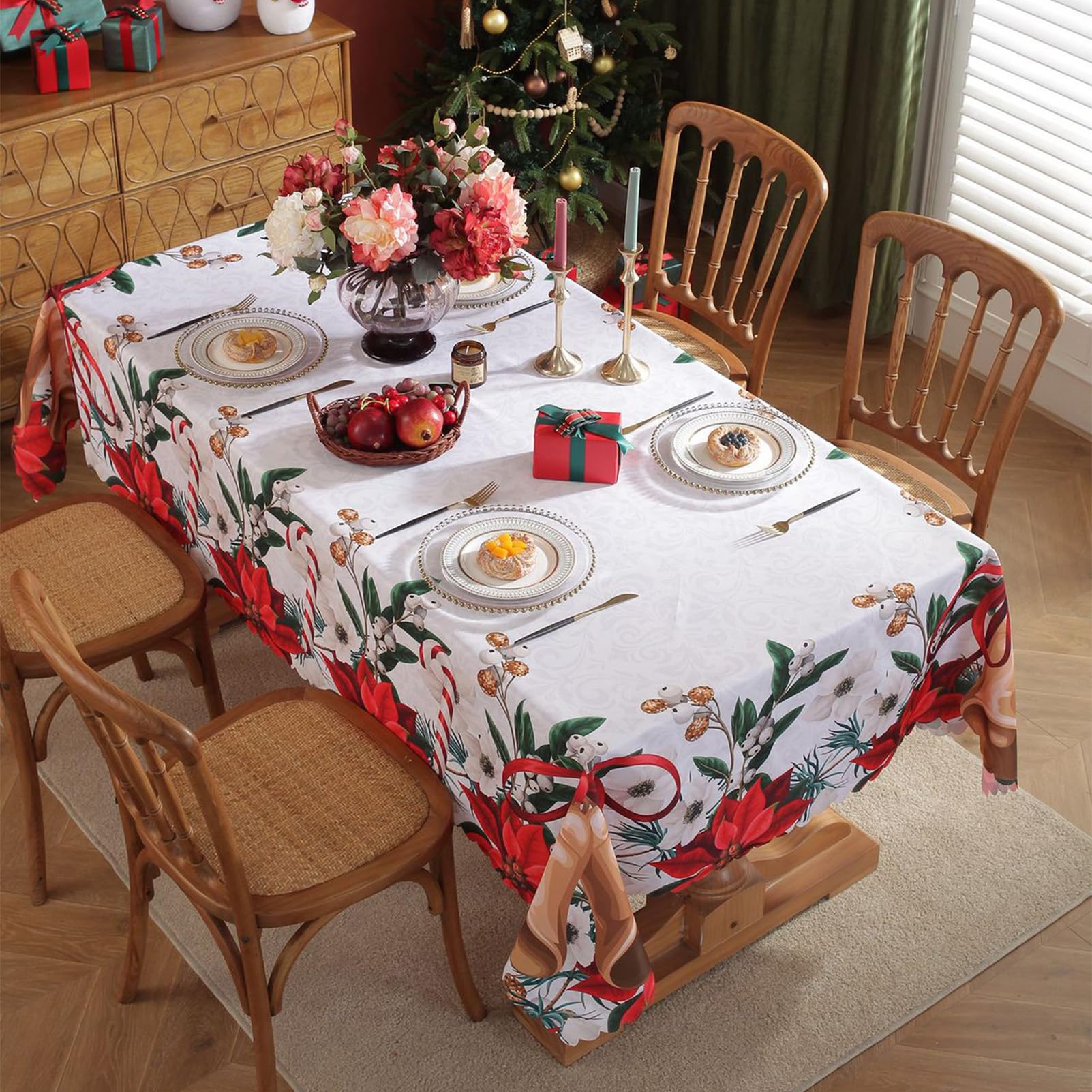 auons Rectangular Christmas Tablecloth 60x79 Inch, Christmas Decoration Tablecloth, Waterproof Washable Xmas Table Cloth - Image 2