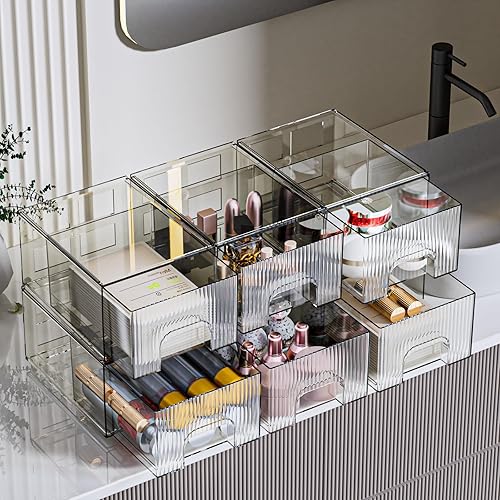 Miniatura 5 de ZHIAI Paquete de 6 cajones de almacenamiento apilables transparentes, cajón acrílico, organizador de cosméticos, organizador de plástico para