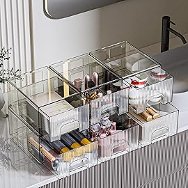 ZHIAI 6 Pack Clear Stackable Storage Drawer, Acrylic Drawer, Cosmetic Organizer, Plastic Organizer for Dresser, Under, Kitchen Cabinet, Pantry, Home Organization and Storage