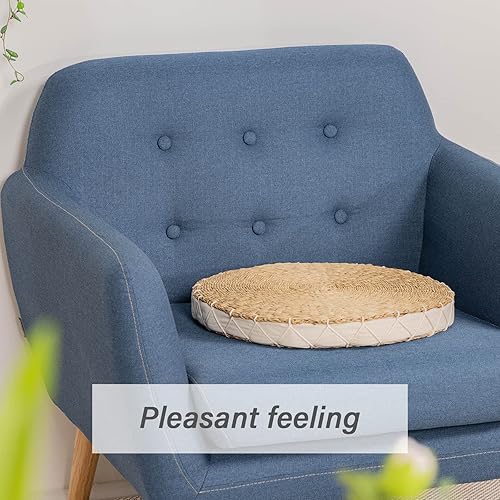 Miniatura 4 de GOODSDECO Cojín de asiento de ratán para suelo, cojín de sentado, almohada de suelo tejida a mano de algas marinas, tapete de estar para yoga,