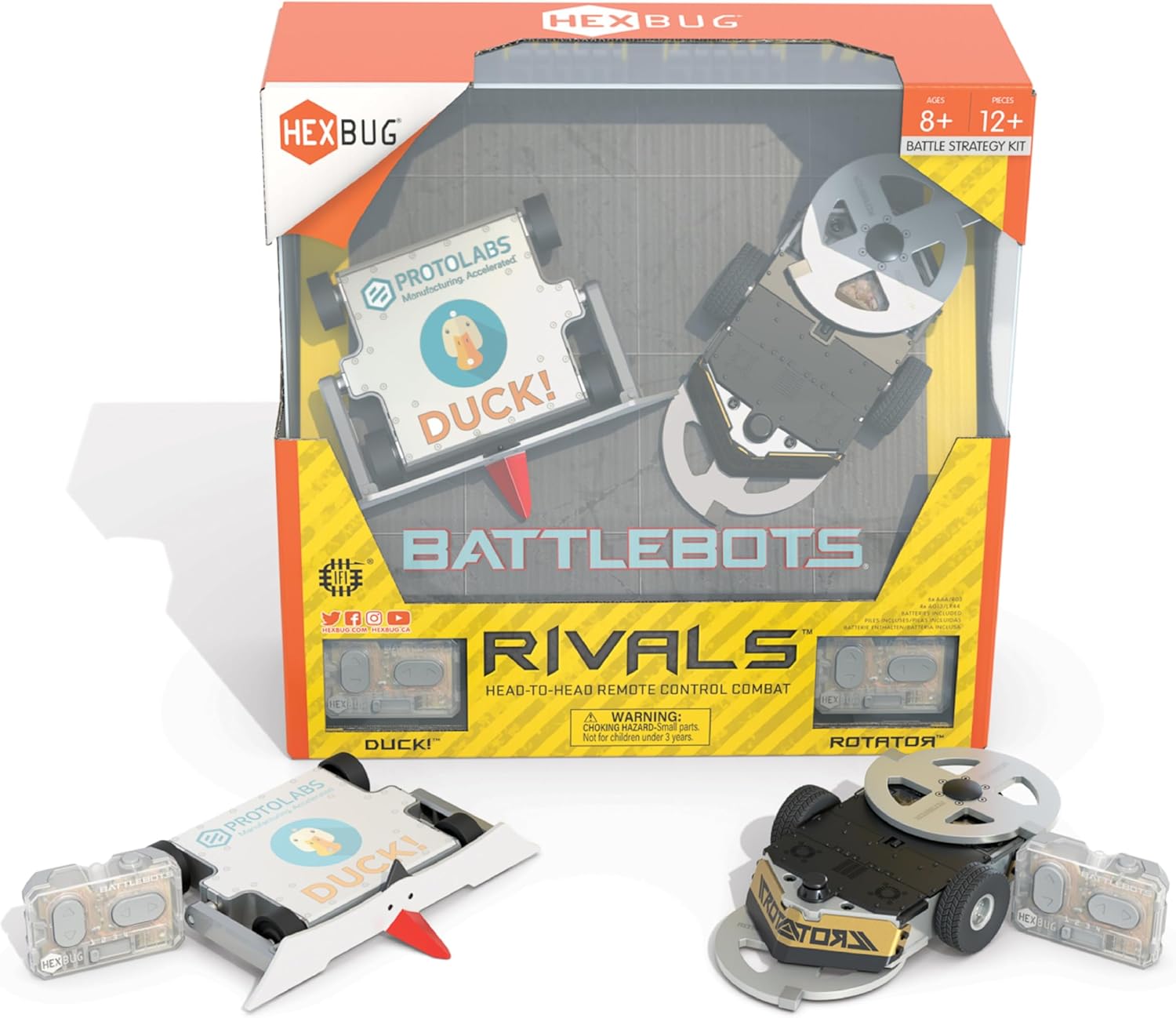 HEXBUG BattleBots Rivals 5.0 (Rotator and Duck), Remote Control Robot Toys for Kids, STEM Toys for Boys and Girls Ages 8 & Up, Batteries Included New Version