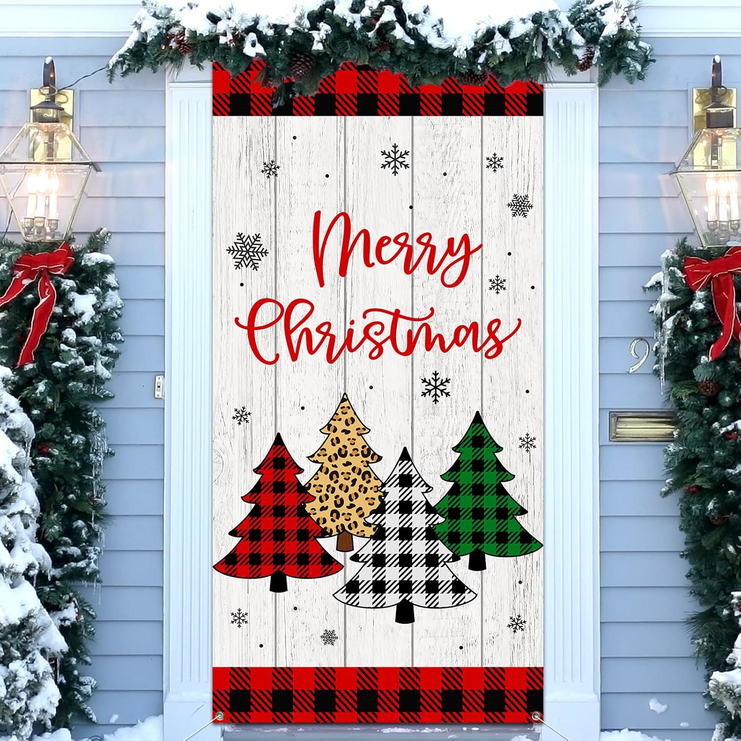 Christmas Party Decorations,Vintage Christmas Tree Door Cover for Front Door Xmas