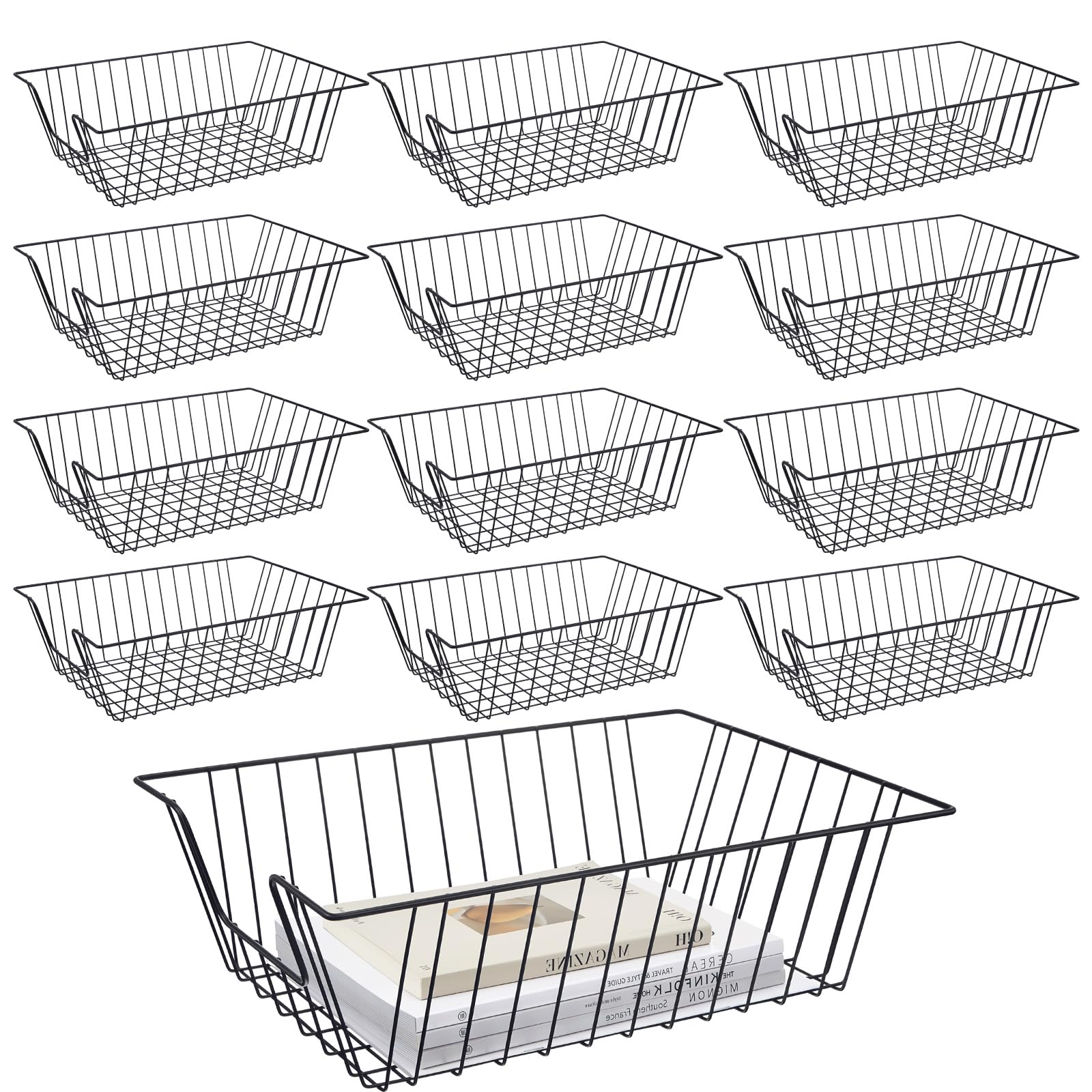 Yeaqee 12 bandejas de metal para archivos, apilables, organizador de escritorio, cesta de papel, bandejas para cartas para oficina, hogar, aula, escuela, color negro (16.5 x 12 x 5 pulgadas)